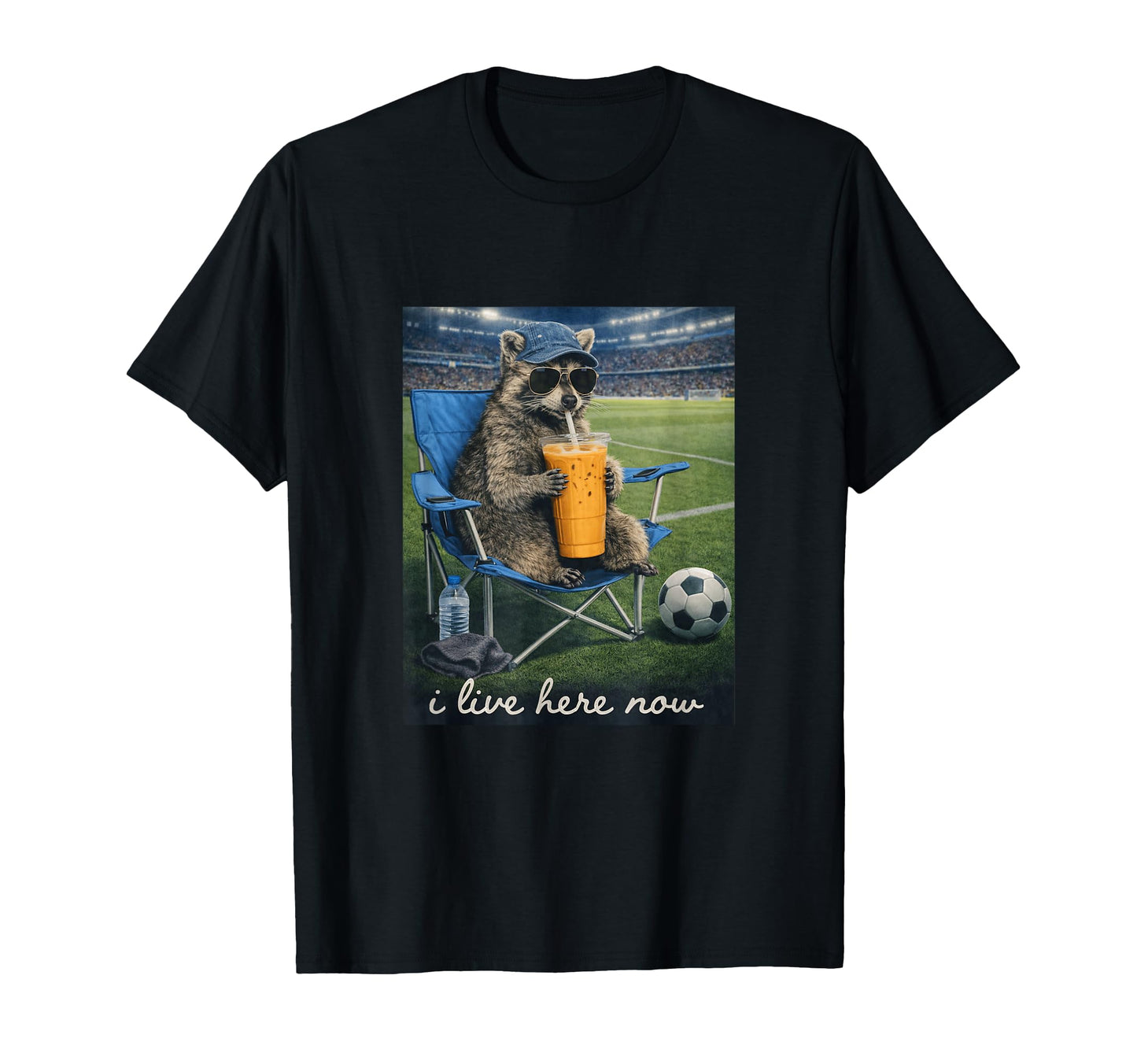 Funny Raccoon Soccer Field I Live Here T-Shirt - Custom Art Print Unisex - T-Shirt, Sweatshirt, Hoodie