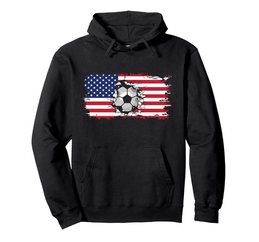 American Flag Soccer Soccer Hoodie - Custom Art Print Men Women - T-Shirt, Sweatshirt, Hoodie