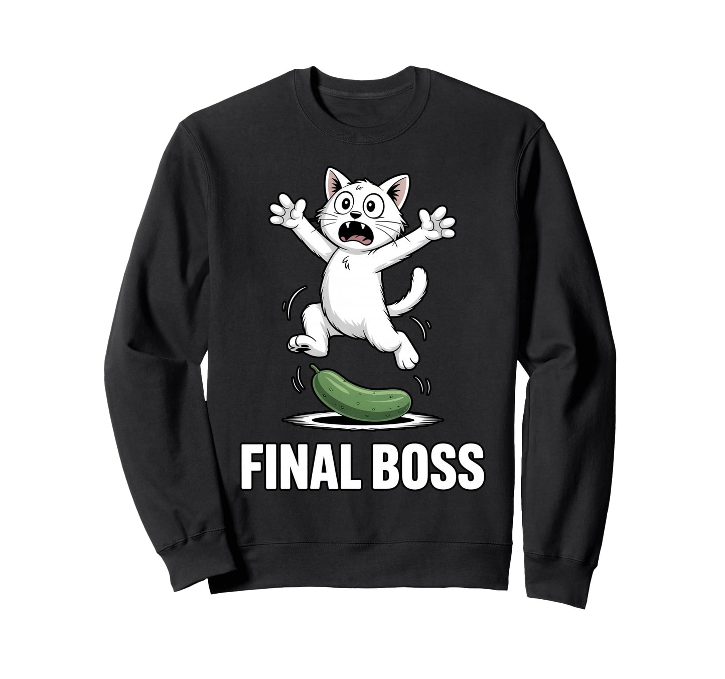 Final Boss Funny Cat Vs Cucumber Sweatshirt - Aesthetic Graphic Unisex - T-Shirt, Sweatshirt, Hoodie