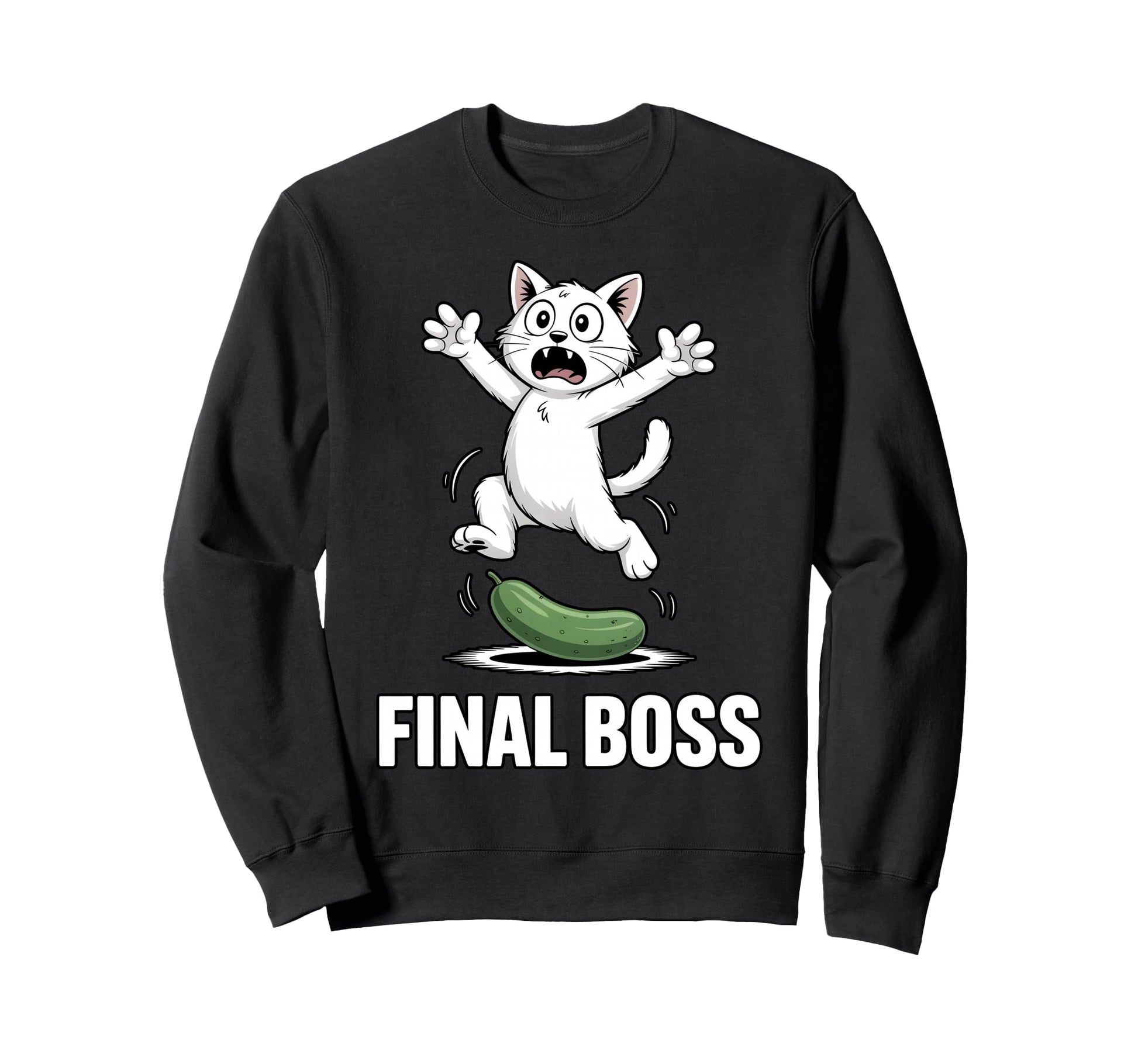 Final Boss Funny Cat Vs Cucumber Sweatshirt - Aesthetic Graphic Unisex - T-Shirt, Sweatshirt, Hoodie