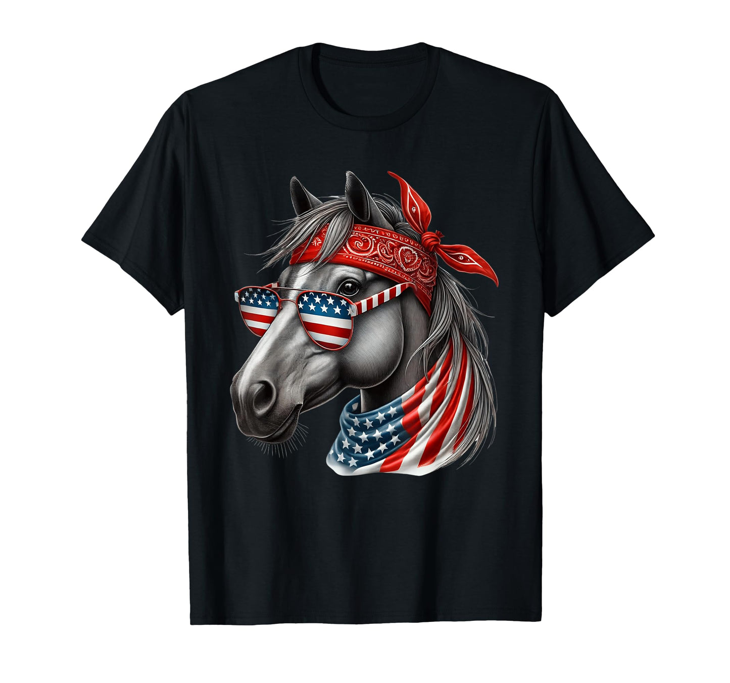 Horse 4Th July Horse American Usa Flag T-Shirt - Minimalist Print Unisex - T-Shirt, Sweatshirt, Hoodie