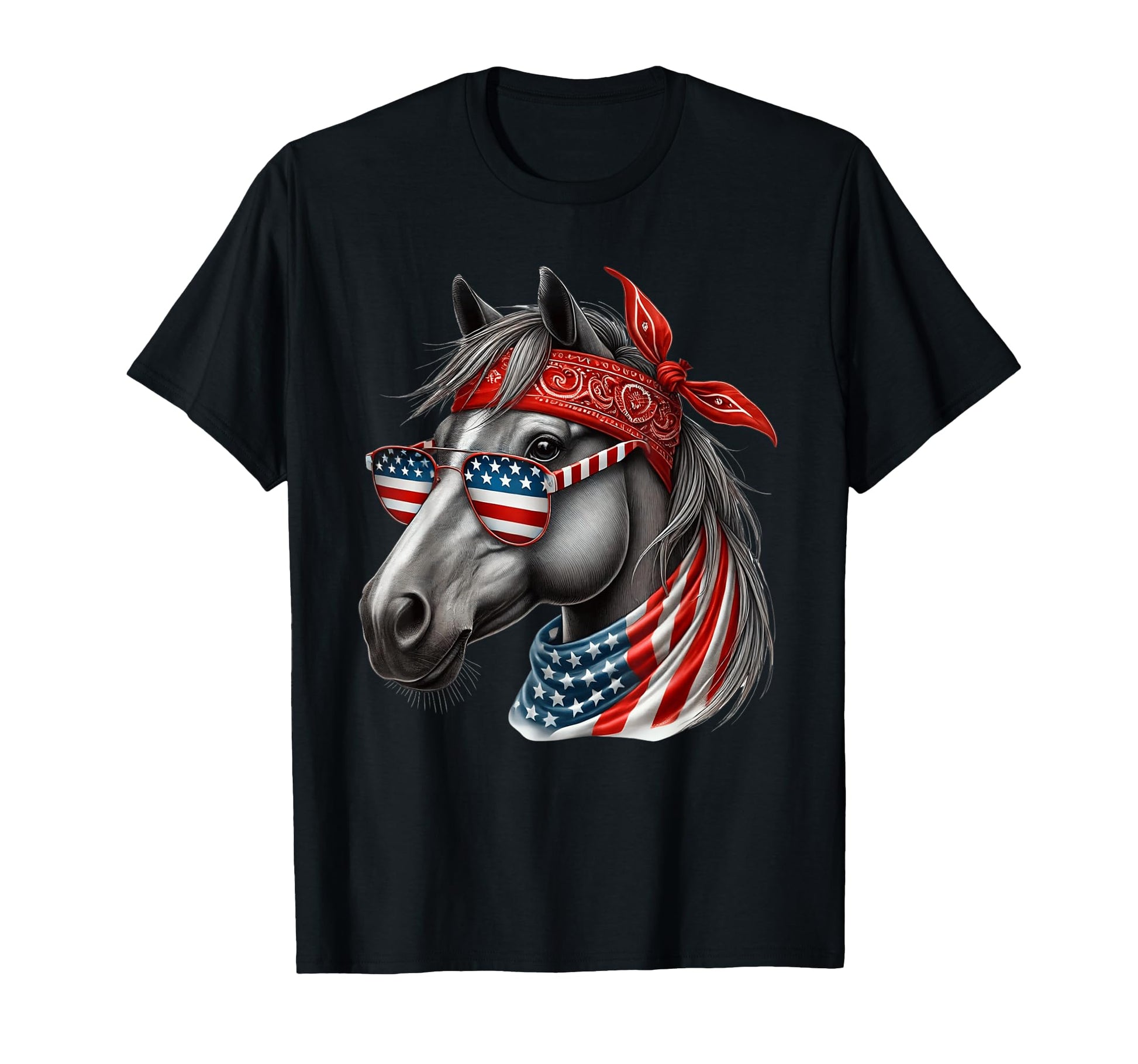 Horse 4Th July Horse American Usa Flag T-Shirt - Minimalist Print Unisex - T-Shirt, Sweatshirt, Hoodie