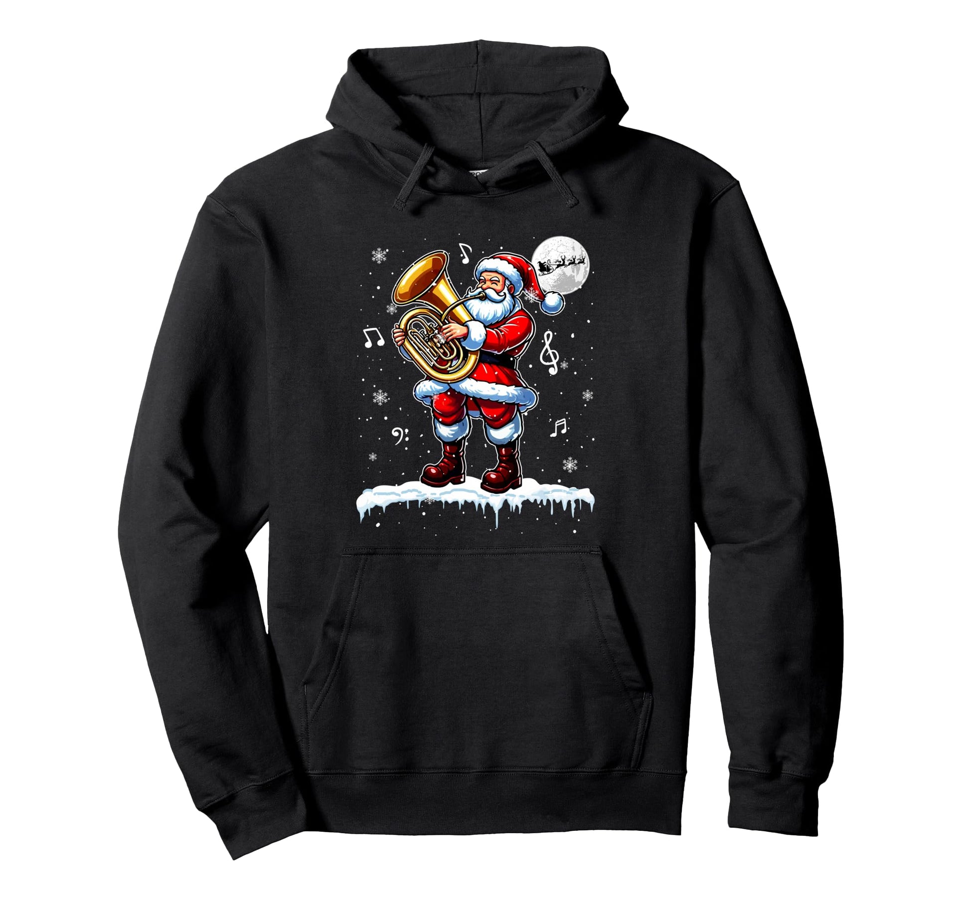 Funny Santa Playing Tuba Instrumentalist Hoodie - Unique Graphic Unisex - T-Shirt, Sweatshirt, Hoodie