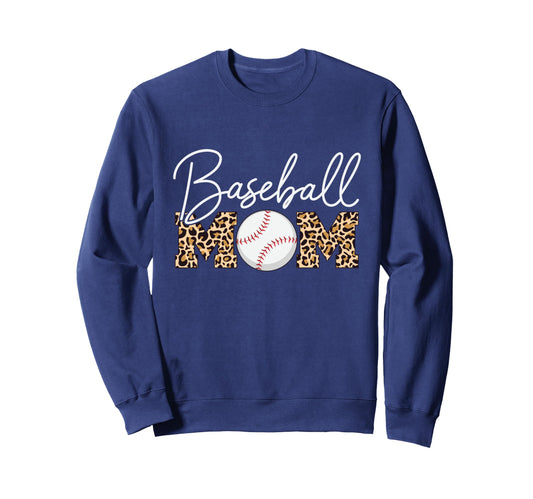 Baseball Mom Leopard Cursive Sweatshirt - Aesthetic Graphic Men Women - T-Shirt, Sweatshirt, Hoodie