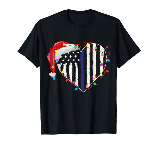 American Flag Blue Line Santa Hat T-Shirt - Trendy Graphic Men Women - T-Shirt, Sweatshirt, Hoodie