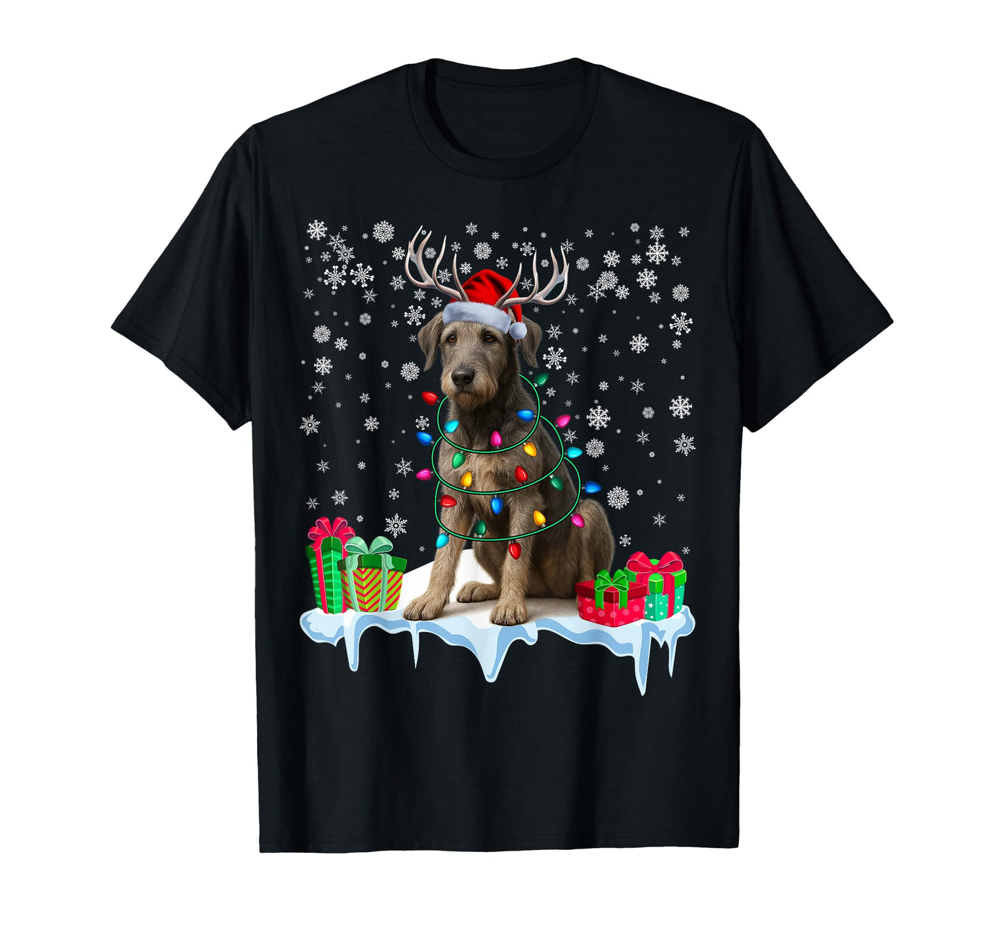 Irish Wolfhound Santa Hat Reindeer T-Shirt - Minimalist Print Men Women - T-Shirt, Sweatshirt, Hoodie