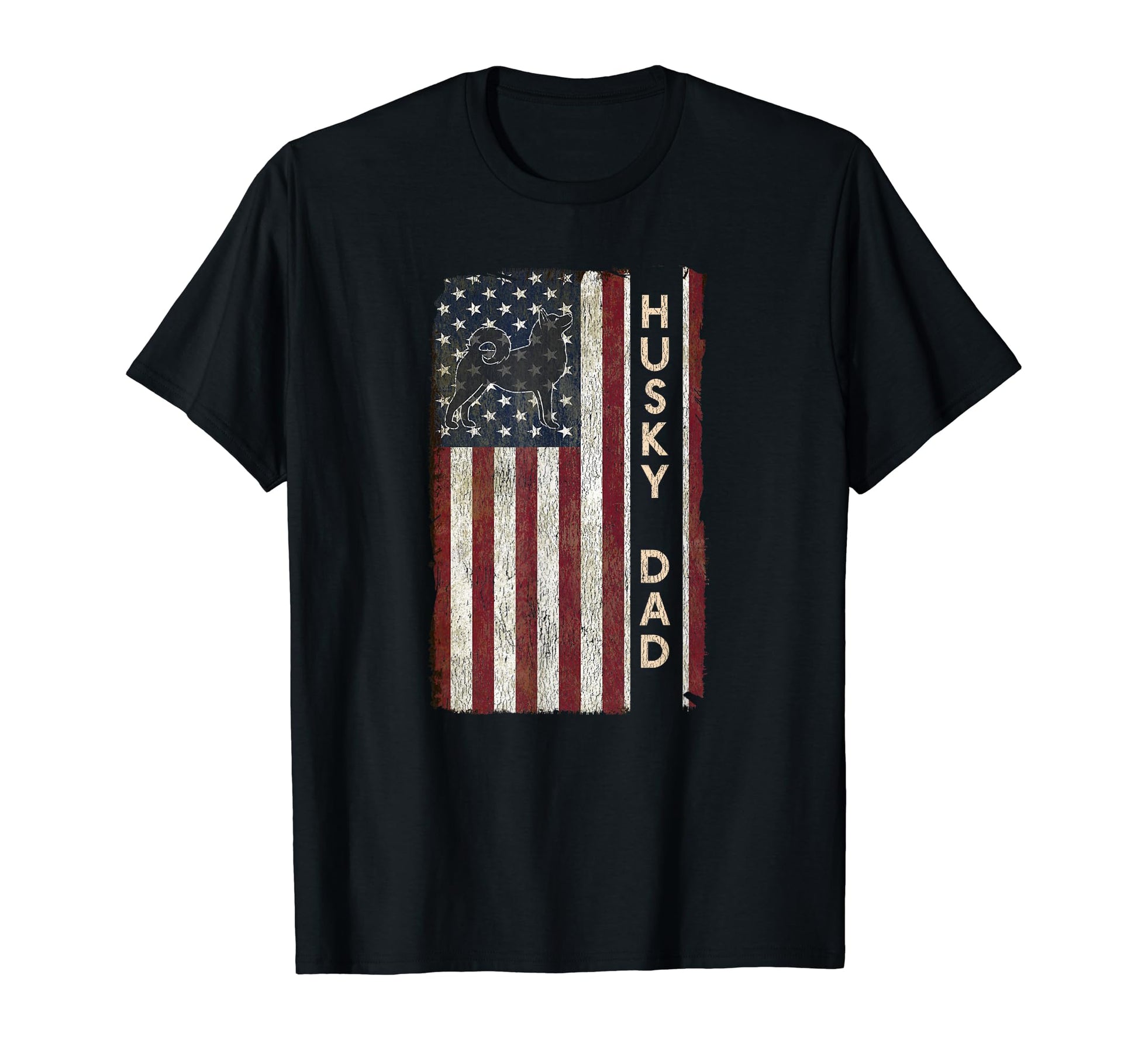 Husky Dad Dog American Flag Fathers Day T-Shirt - Unique Graphic Unisex - T-Shirt, Sweatshirt, Hoodie