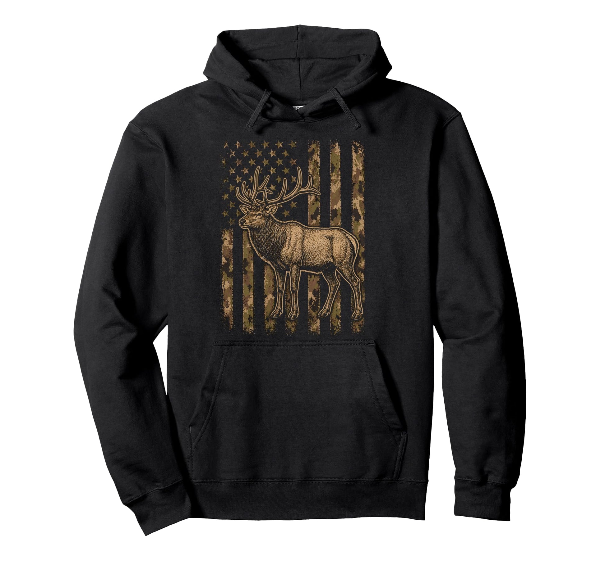 Camo Us Flag Elk Hunting Camoflage Hoodie - Graphic Print for Adults - T-Shirt, Sweatshirt, Hoodie