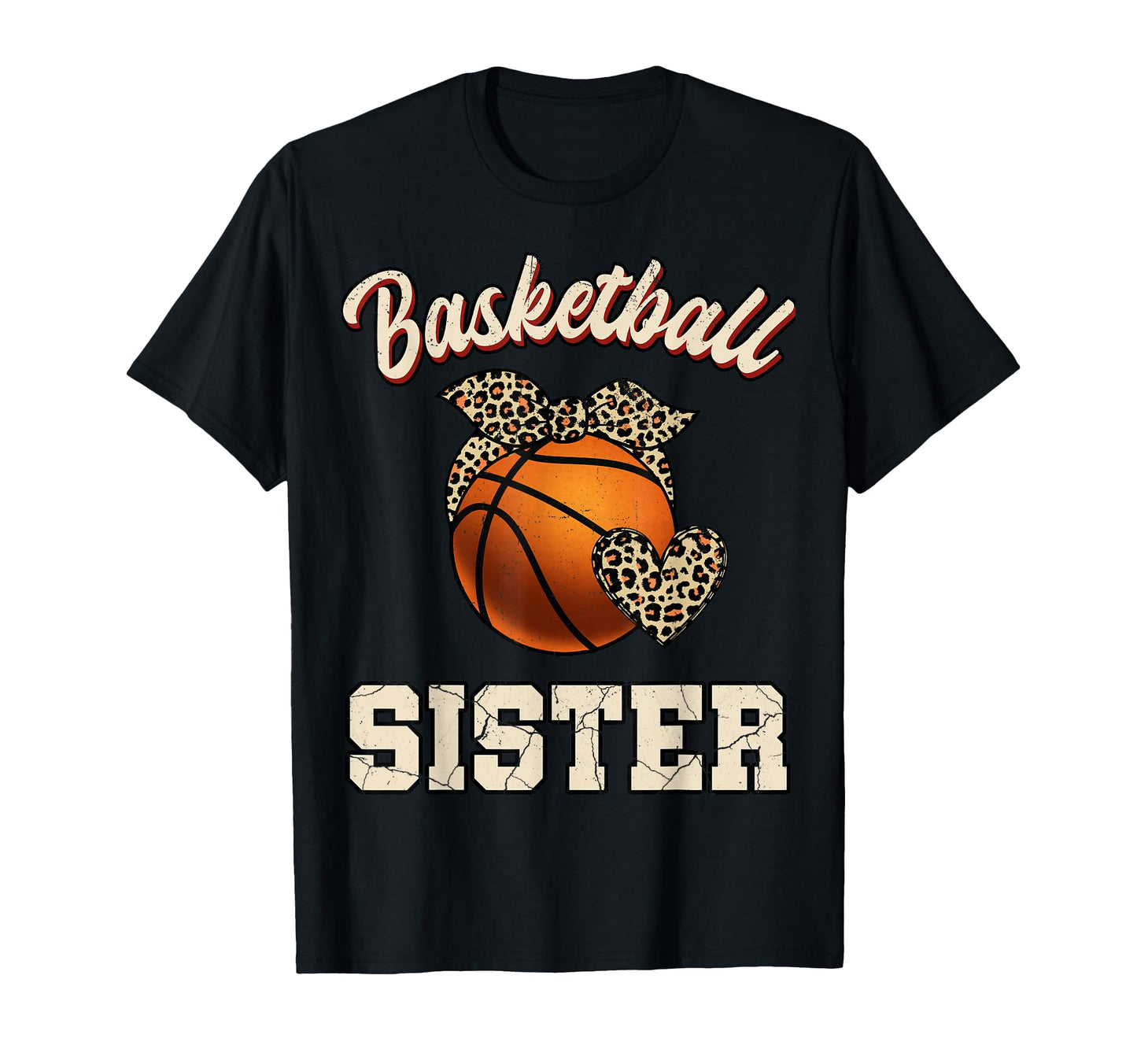 Basketball Sister Bandana Leopard Heart T-Shirt - Graphic Print Unisex - T-Shirt, Sweatshirt, Hoodie