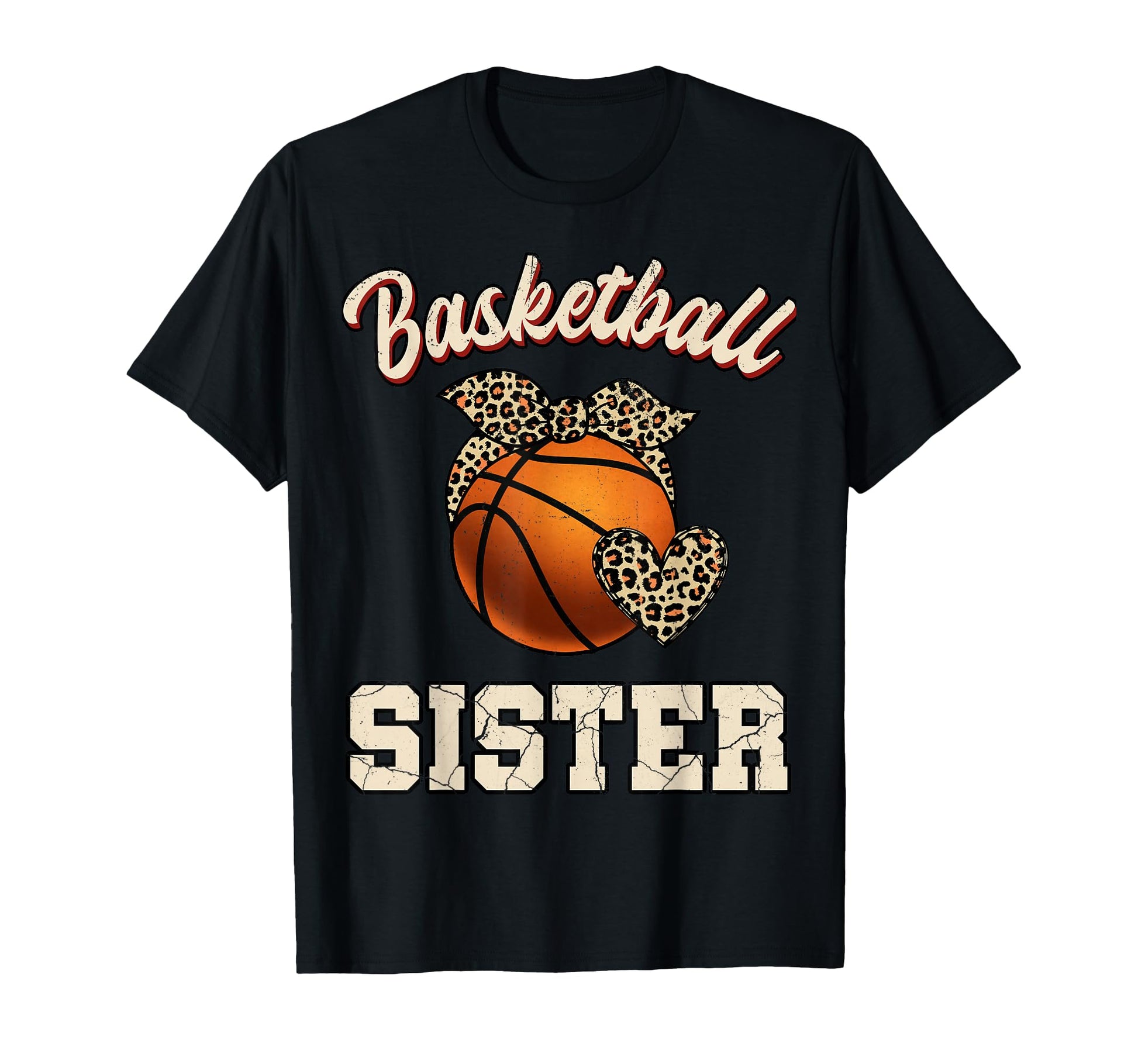 Basketball Sister Bandana Leopard Heart T-Shirt - Graphic Print Unisex - T-Shirt, Sweatshirt, Hoodie