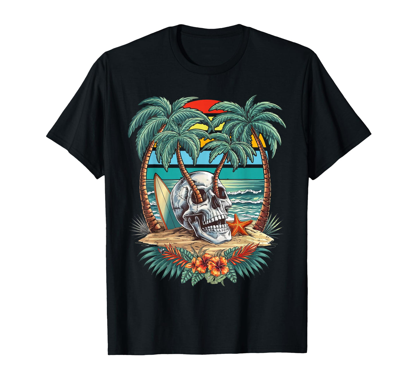 Palm Tree Skull Summer Beach Motorcycle T-Shirt - Unique Graphic Unisex - T-Shirt, Sweatshirt, Hoodie