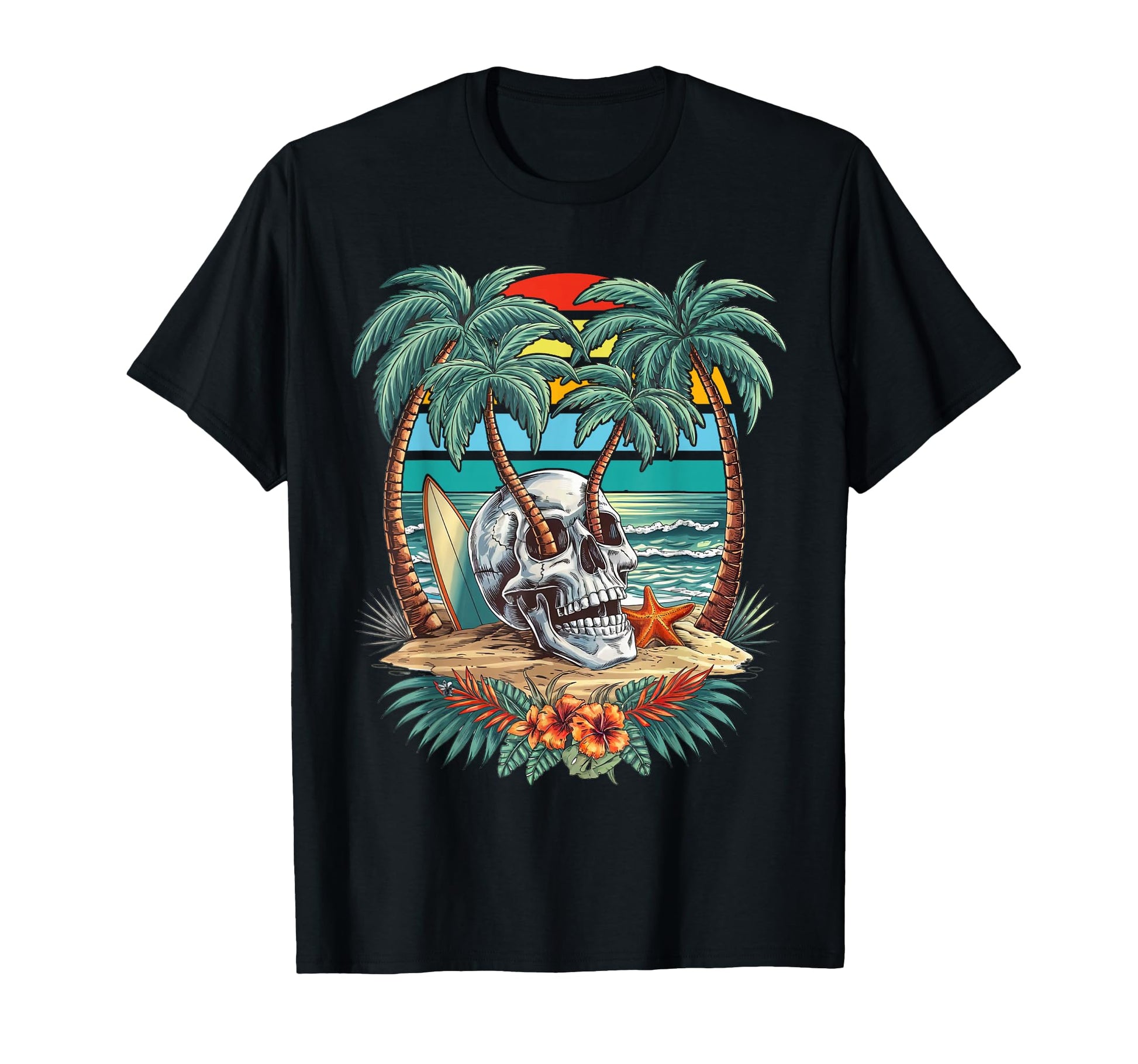 Palm Tree Skull Summer Beach Motorcycle T-Shirt - Unique Graphic Unisex - T-Shirt, Sweatshirt, Hoodie