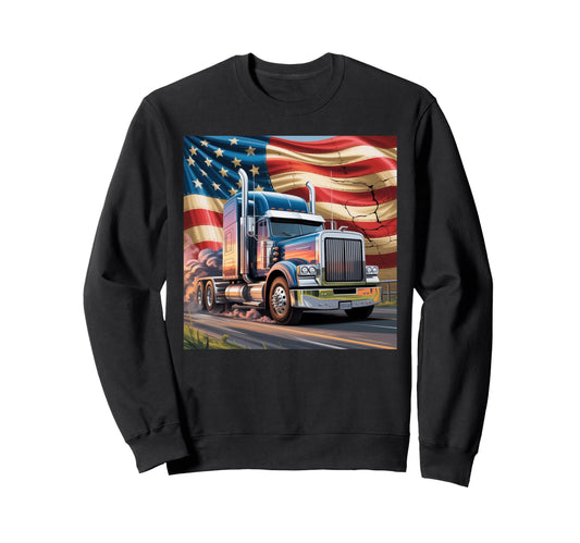 American Flag Trucker Dad Big Rig Sweatshirt - Unique Graphic Men Women - T-Shirt, Sweatshirt, Hoodie