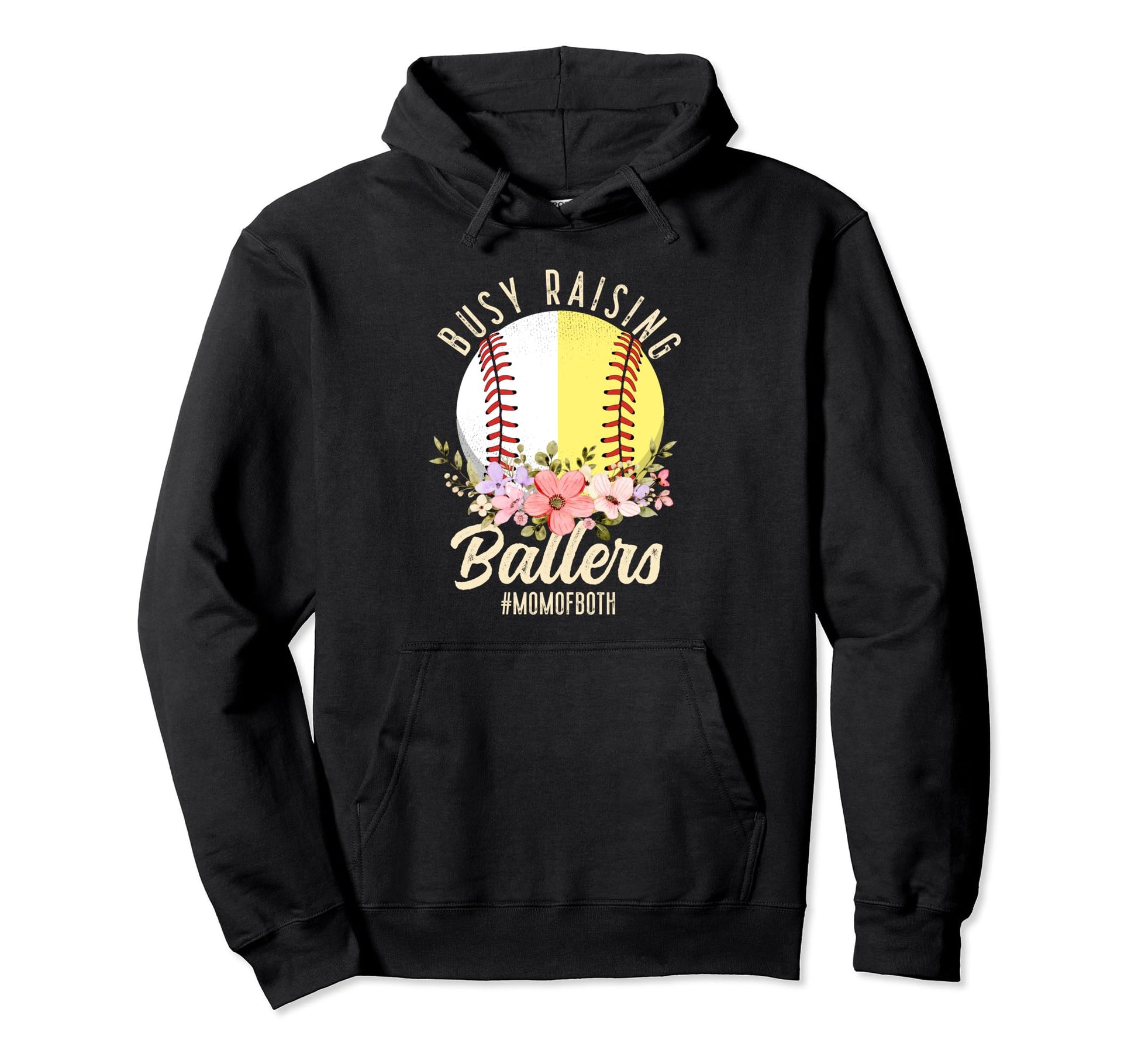 Baseball Softball Mom Both Busy Raising Hoodie - Fun Novelty Design Unisex - T-Shirt, Sweatshirt, Hoodie