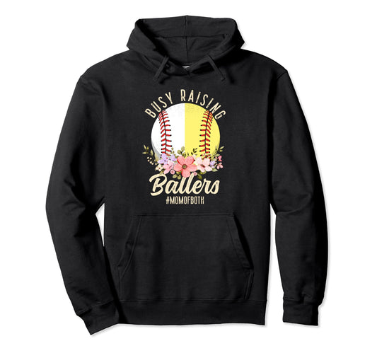 Baseball Softball Mom Both Busy Raising Hoodie - Fun Novelty Design Unisex - T-Shirt, Sweatshirt, Hoodie