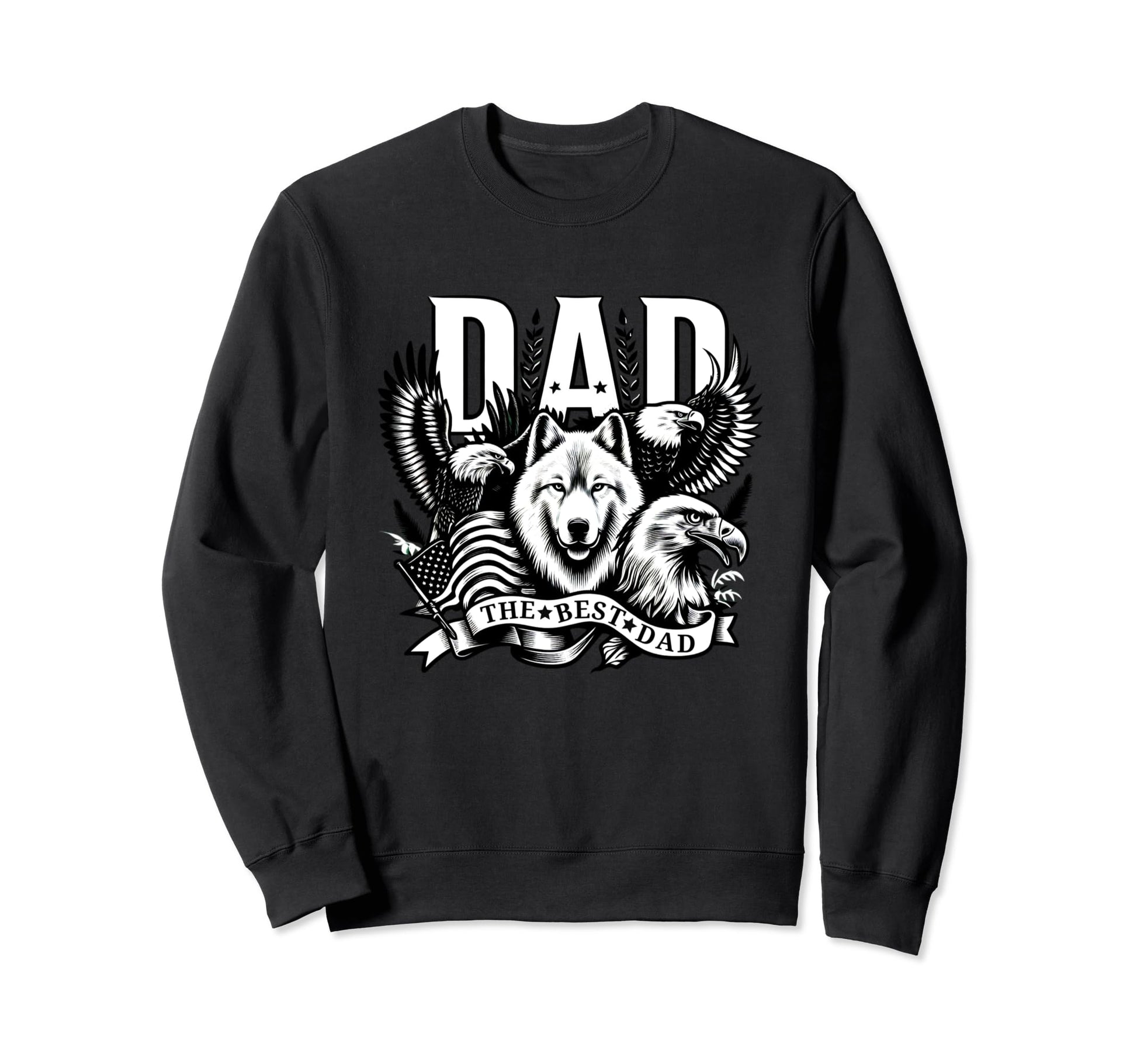 Best Dad Wolf Bald Eagle American Sweatshirt - Aesthetic Graphic Men Women - T-Shirt, Sweatshirt, Hoodie