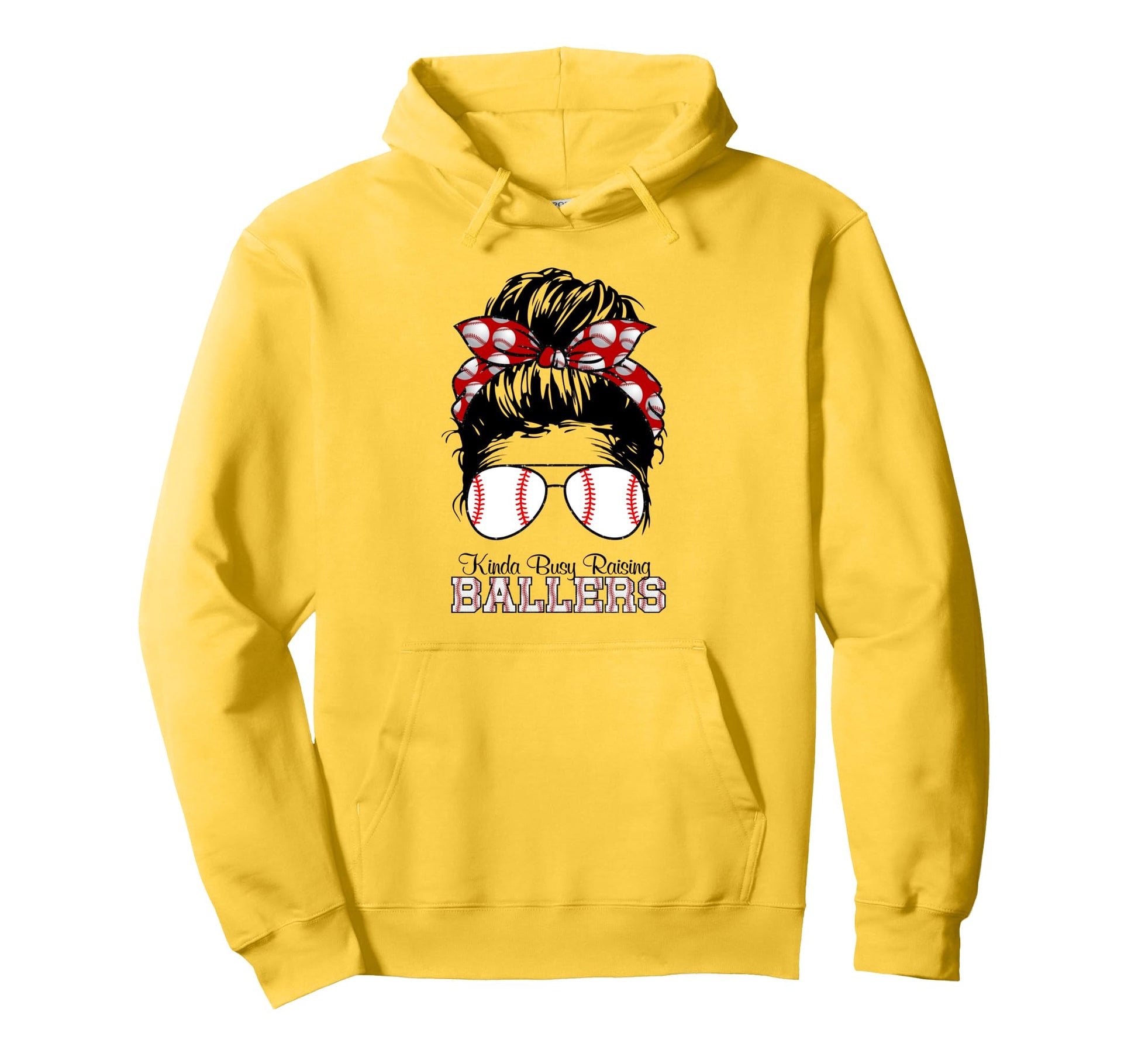 Kinda Busy Raising Ballers Messy Bun Hoodie - Novelty Apparel for Adults - T-Shirt, Sweatshirt, Hoodie