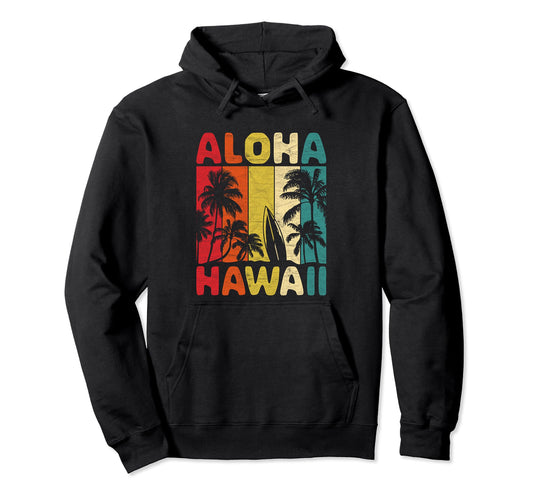 Aloha Hawaii Palm Hawaiian Surfboard Surf Hoodie - Unique Graphic Unisex - T-Shirt, Sweatshirt, Hoodie