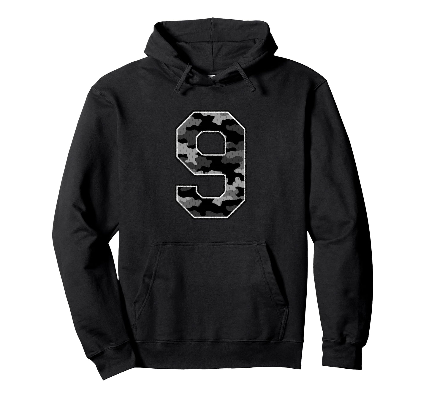 Black Camo Number 9 Athlete Sports Hoodie - Streetwear Style for Adults - T-Shirt, Sweatshirt, Hoodie