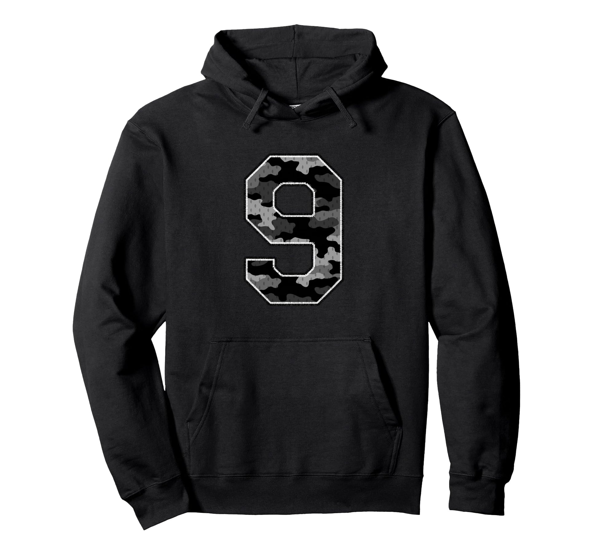 Black Camo Number 9 Athlete Sports Hoodie - Streetwear Style for Adults - T-Shirt, Sweatshirt, Hoodie