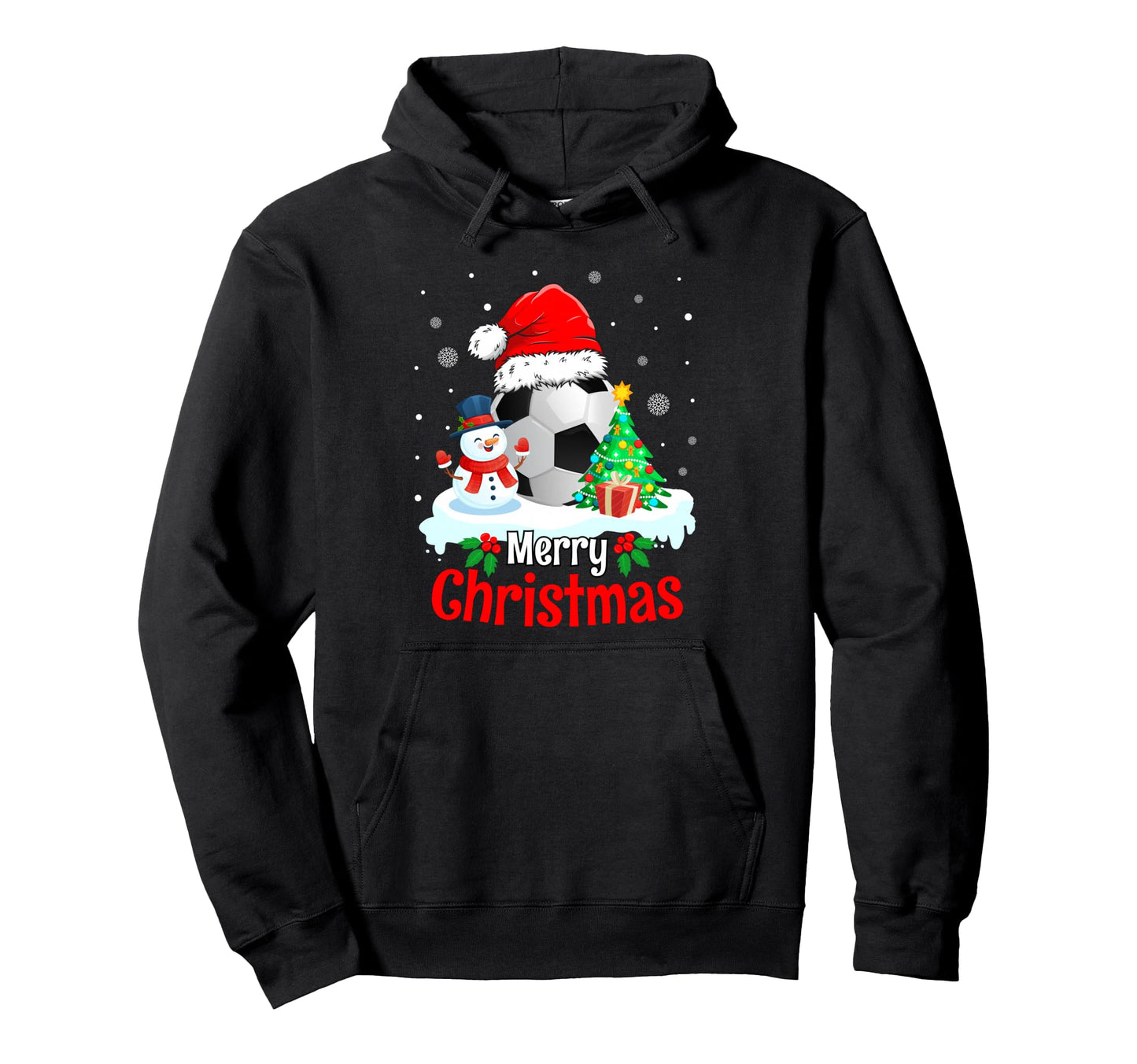 Soccer Merry Santa Hat Soccer Hoodie - Graphic Print Men Women - T-Shirt, Sweatshirt, Hoodie