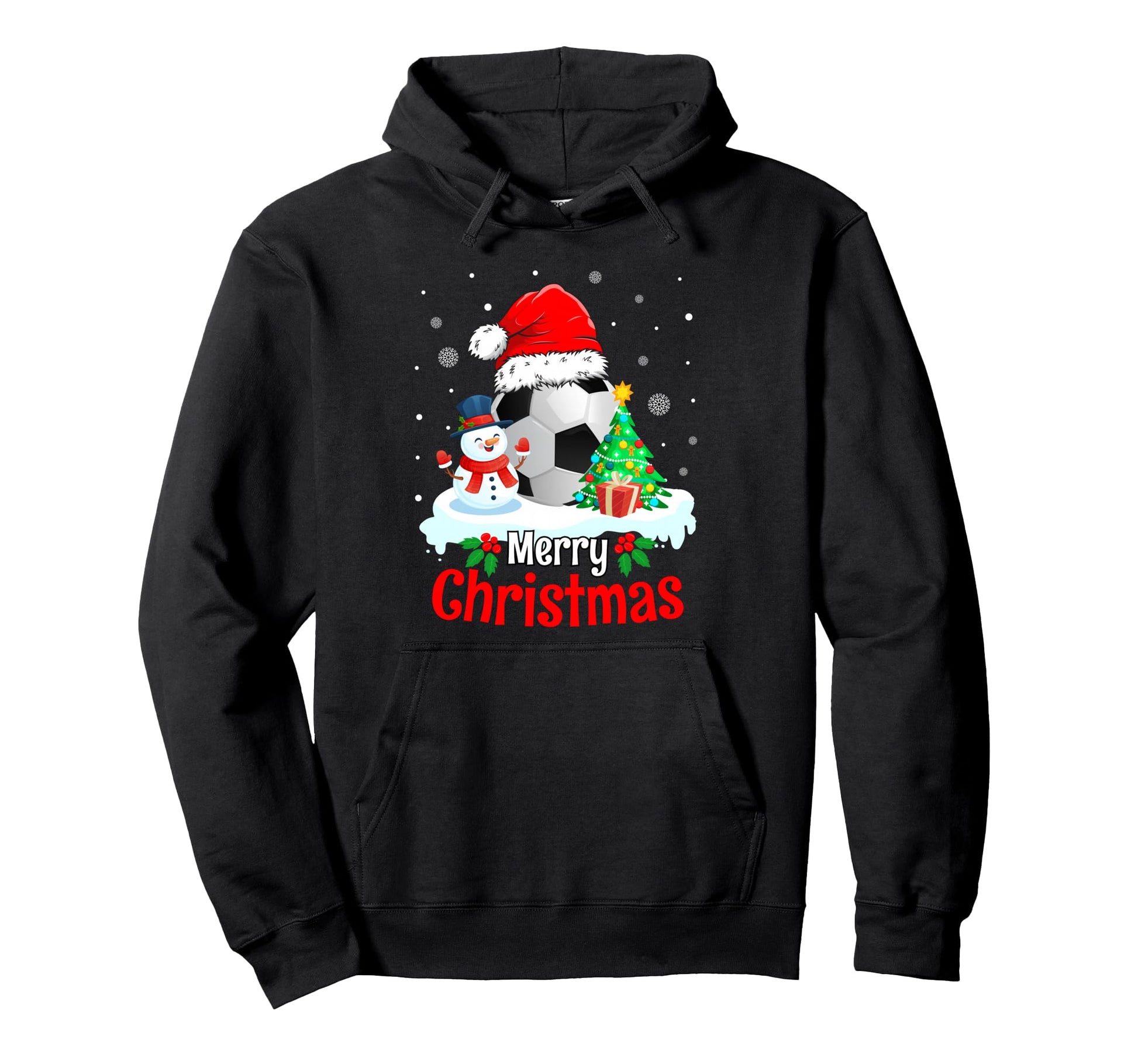 Soccer Merry Santa Hat Soccer Hoodie - Graphic Print Men Women - T-Shirt, Sweatshirt, Hoodie