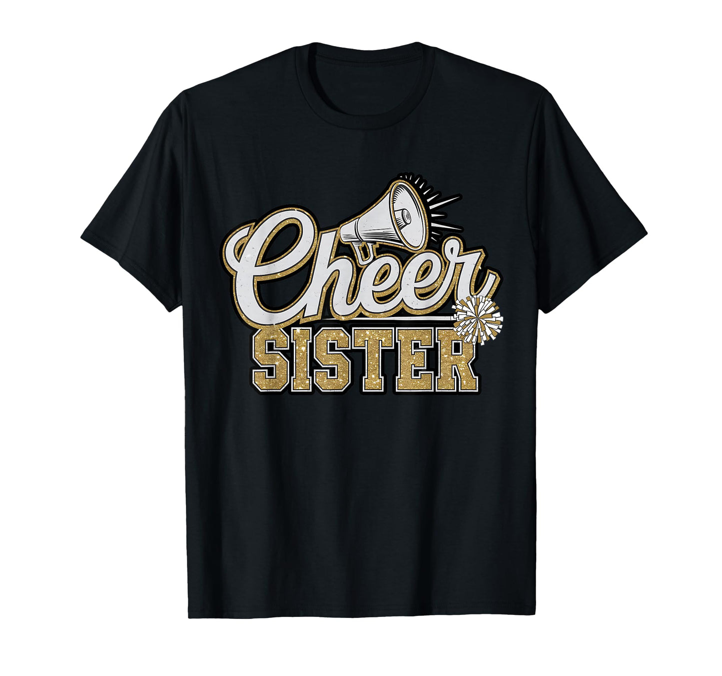 Cheer Sister Black Gold Pom T-Shirt - Custom Art Print Men Women - T-Shirt, Sweatshirt, Hoodie