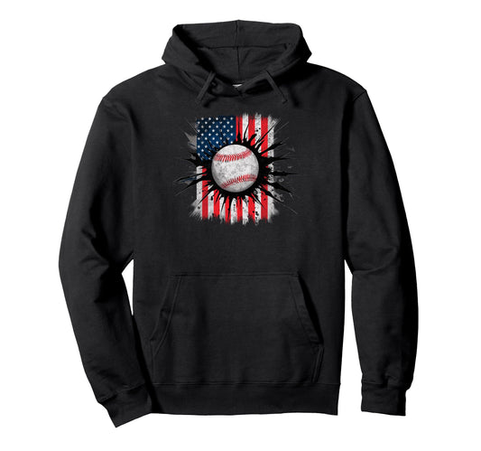 Baseball Us Flag Baseball Lover Dad Hoodie - Streetwear Style for Adults - T-Shirt, Sweatshirt, Hoodie