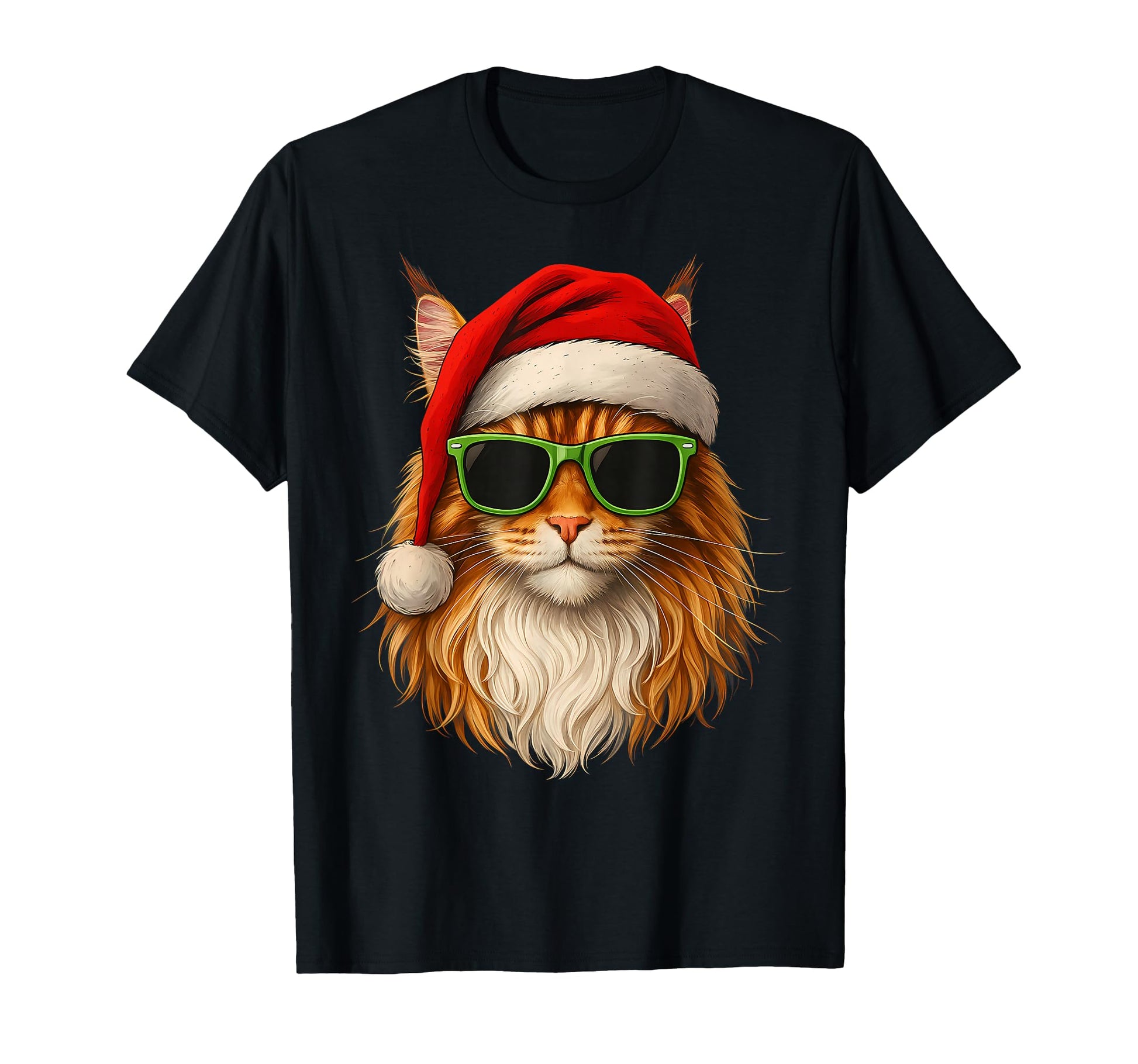 Meowy Catmas Santa Hat Maine Coon T-Shirt - Casual Everyday Wear Men Women - T-Shirt, Sweatshirt, Hoodie