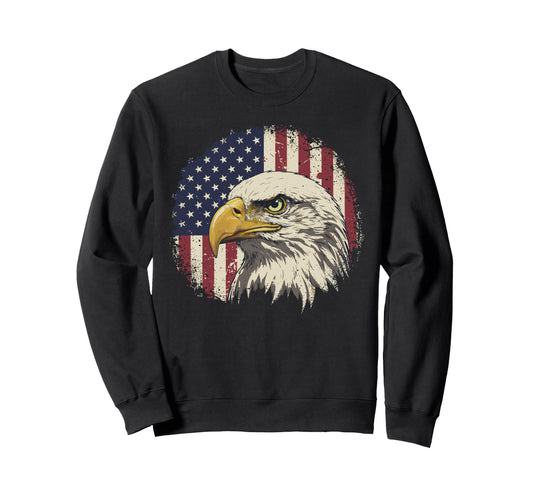 American Flag Bald Eagle Patriotic Sweatshirt - Trendy Graphic for Adults - T-Shirt, Sweatshirt, Hoodie