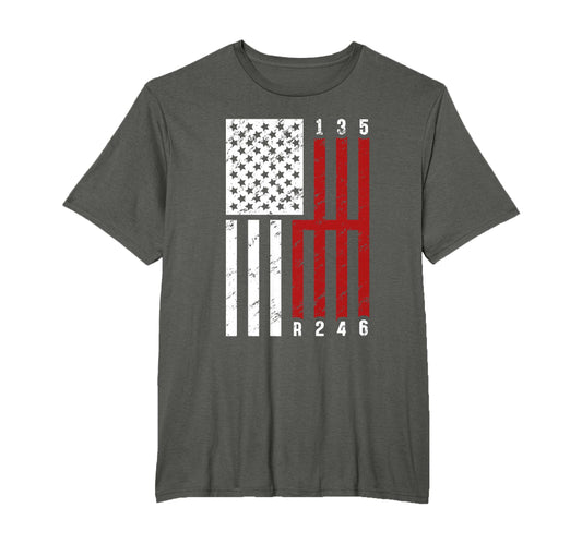 6 Speed Manual Shift American Flag T-Shirt - Minimalist Print for Adults - T-Shirt, Sweatshirt, Hoodie