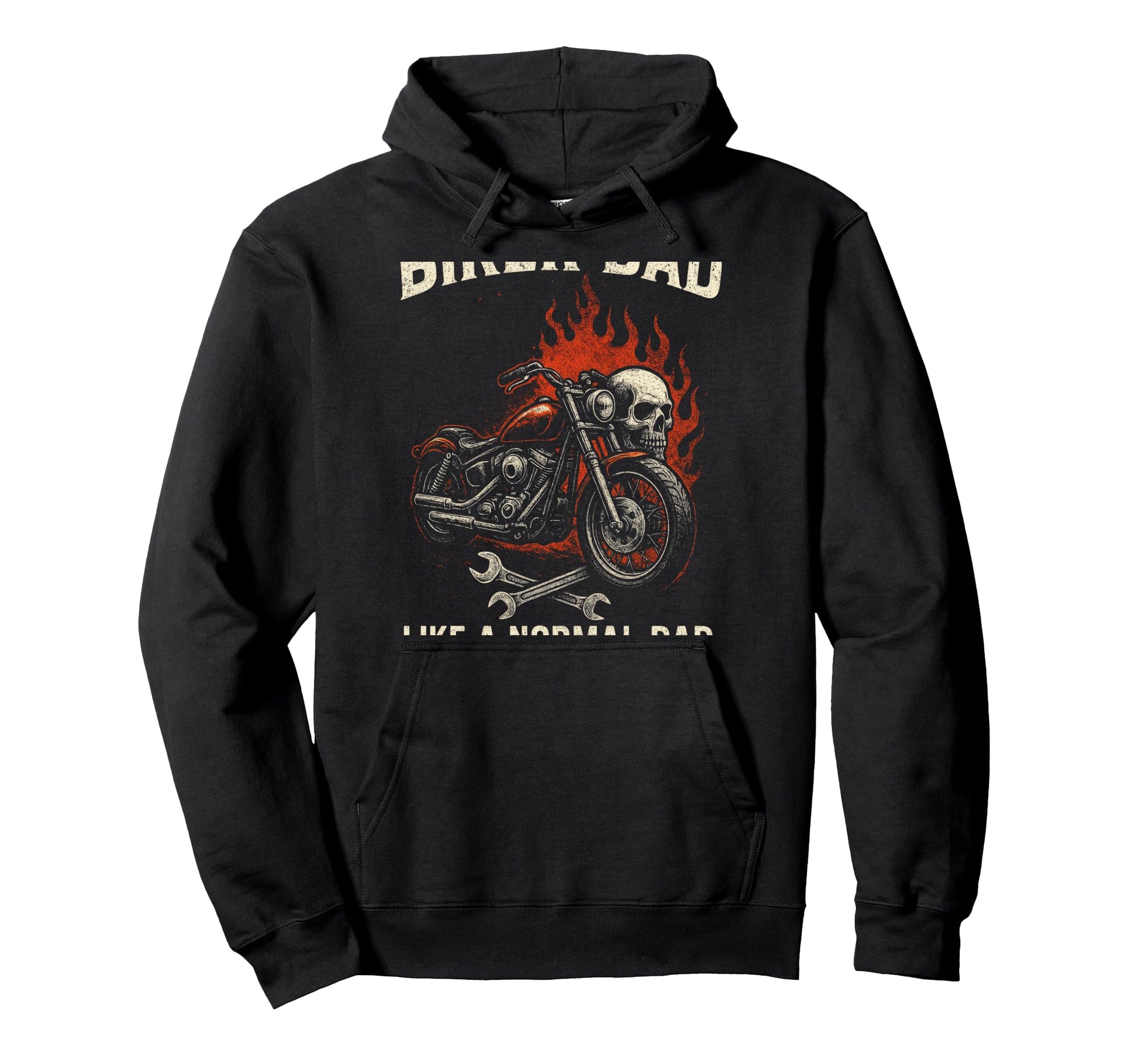 Biker Dad Motorcycle Skull Flames Rebel Hoodie - Custom Art Print Unisex - T-Shirt, Sweatshirt, Hoodie