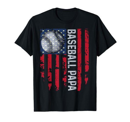 Baseball Papa Usa Flag Coach Fathers T-Shirt - Minimalist Print for Adults - T-Shirt, Sweatshirt, Hoodie