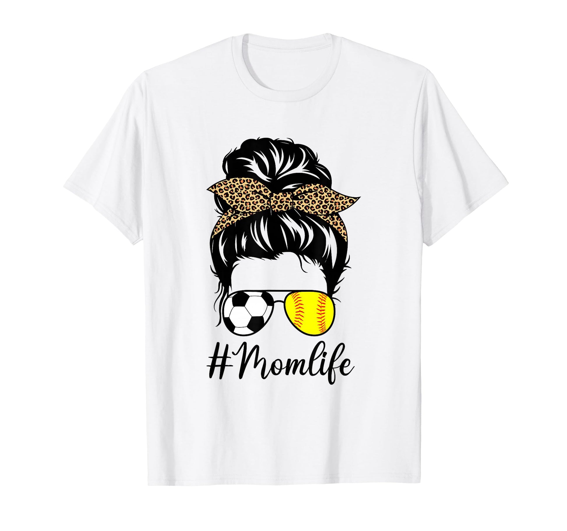 Soccer And Softball Mom Life Messy Bun T-Shirt - Graphic Print for Adults - T-Shirt, Sweatshirt, Hoodie