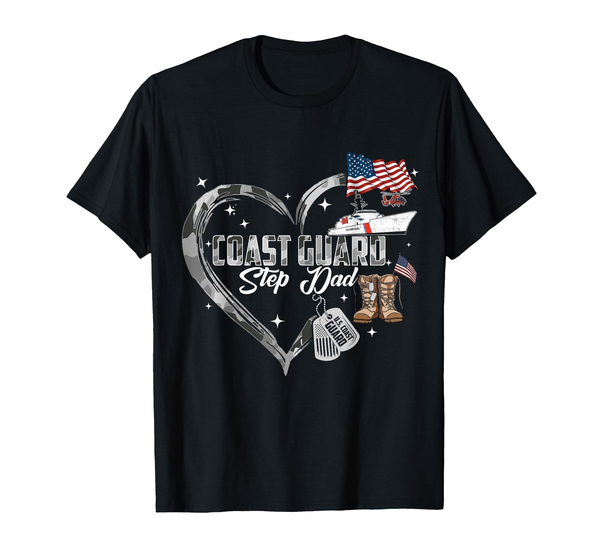 Proud Coast Guard Step Dad Camo Heart T-Shirt - Fun Novelty Design Unisex - T-Shirt, Sweatshirt, Hoodie