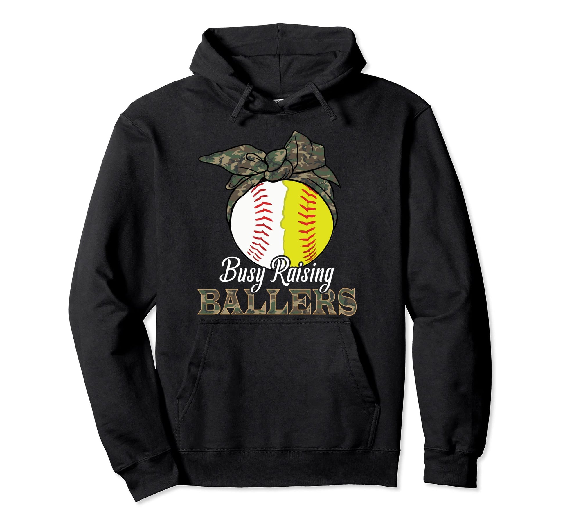 Camo Ball Busy Raising Ballers Hoodie - Fun Novelty Design Men Women - T-Shirt, Sweatshirt, Hoodie