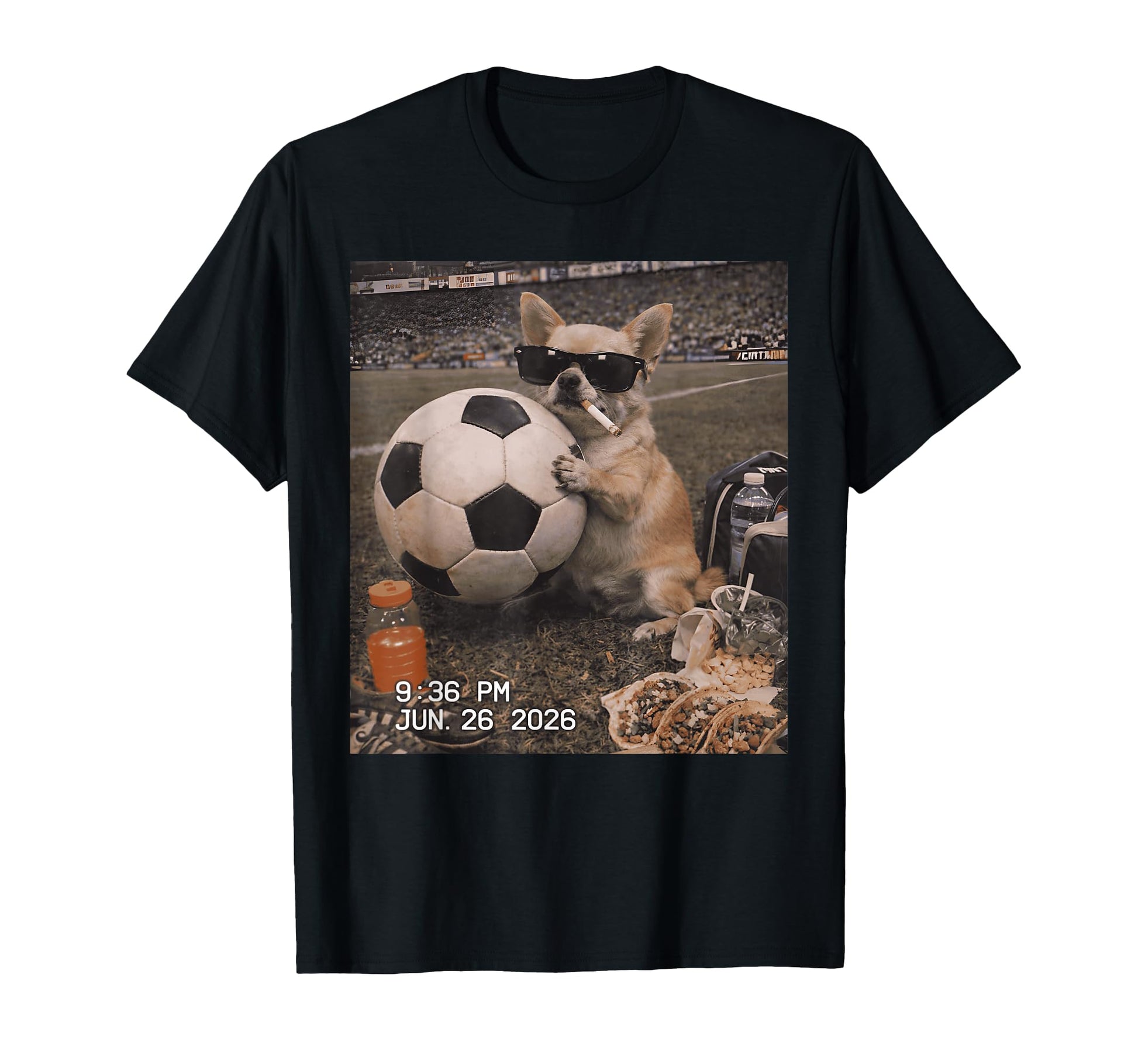 Funny Chihuahua Soccer Fan Tacos And Smoke T-Shirt - Graphic Print Unisex - T-Shirt, Sweatshirt, Hoodie