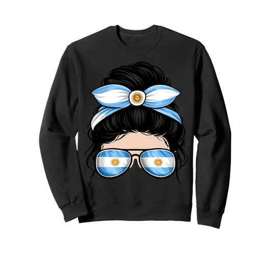 Argentina Soccer Fan Messy Bun Sweatshirt - Fun Novelty Design Men Women - T-Shirt, Sweatshirt, Hoodie