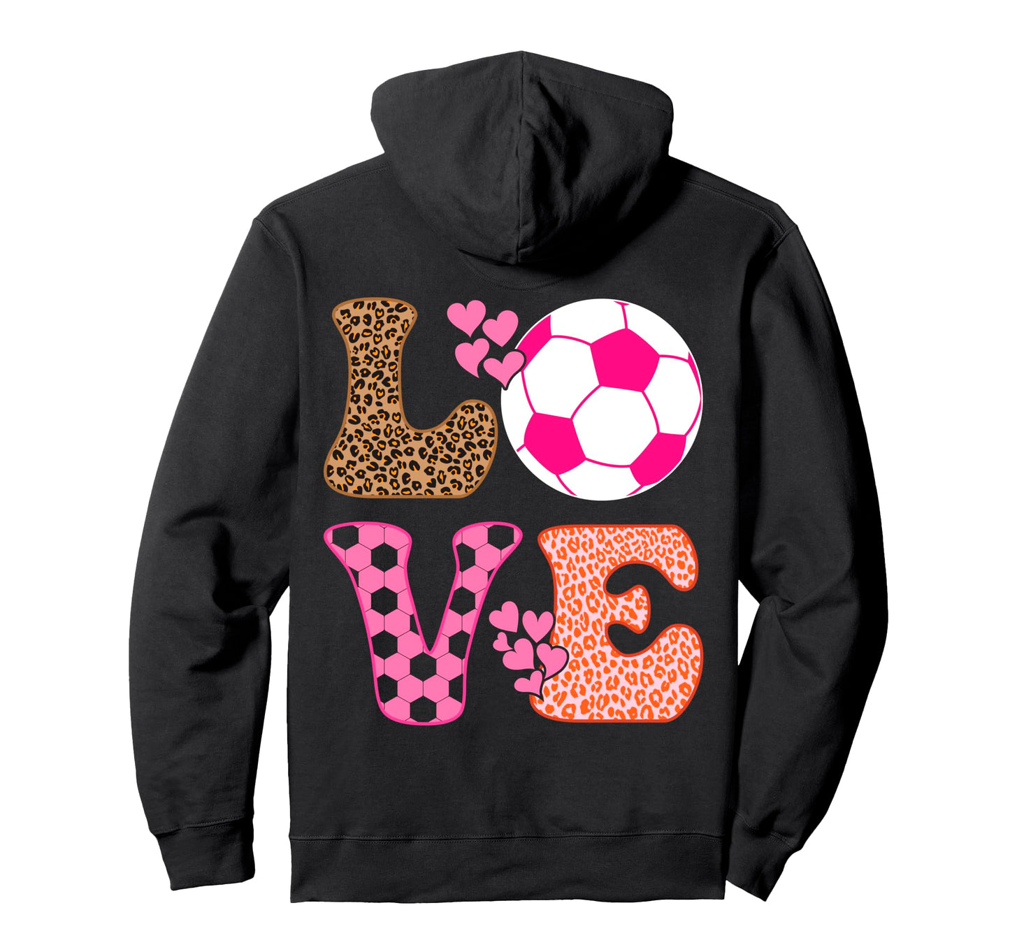 Soccer Love Hearts And Leopard Soccer Hoodie - Custom Art Print Men Women - T-Shirt, Sweatshirt, Hoodie