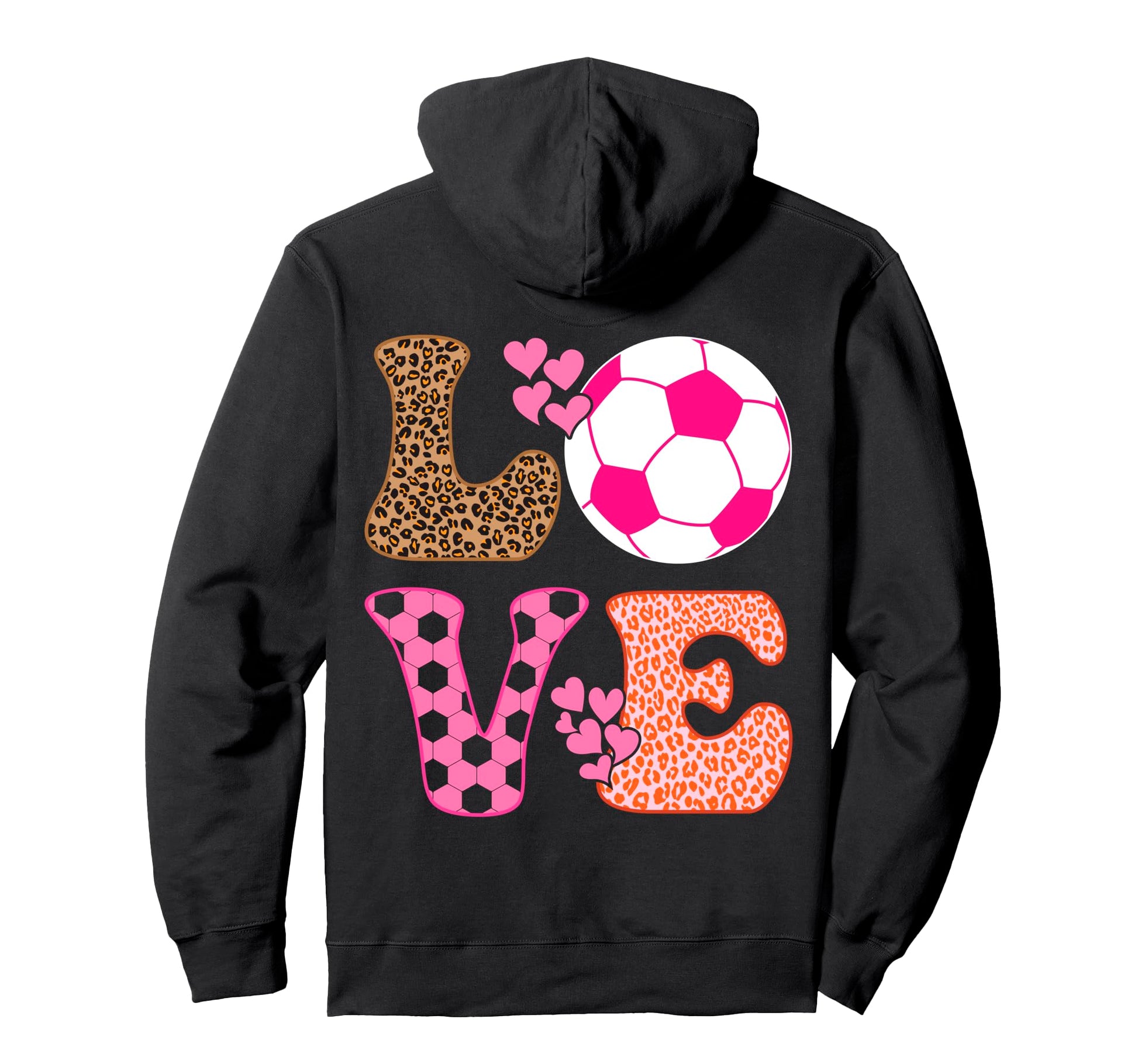 Soccer Love Hearts And Leopard Soccer Hoodie - Custom Art Print Men Women - T-Shirt, Sweatshirt, Hoodie