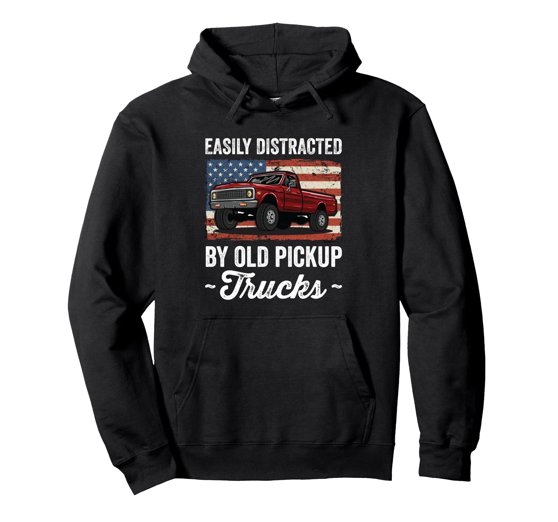 Easily Distracted Old Pickup Trucks Hoodie - Fun Novelty Design Men Women - T-Shirt, Sweatshirt, Hoodie