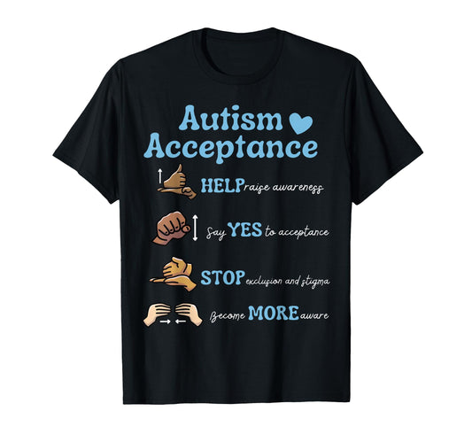 Autism Awareness Acceptance Hand Sign T-Shirt - Unique Graphic for Adults - T-Shirt, Sweatshirt, Hoodie