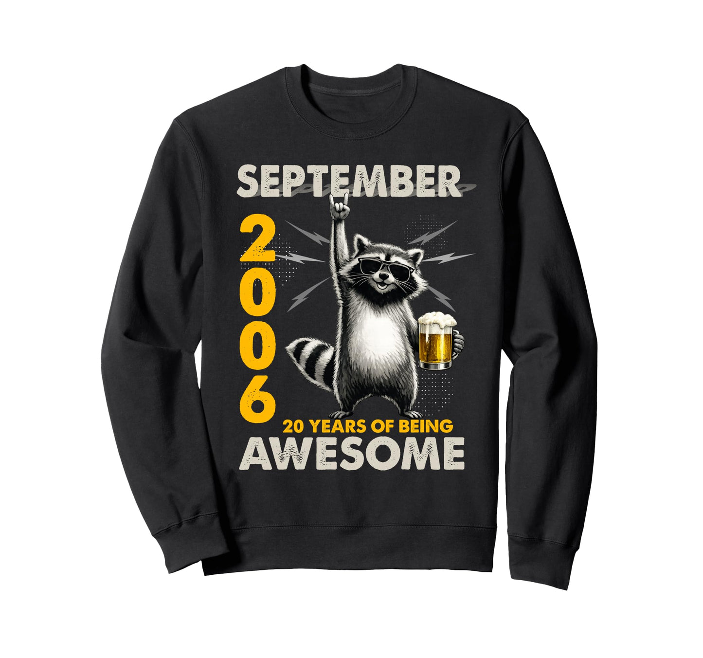 20Th Birthday Raccoon September Sweatshirt - Trendy Graphic for Adults - T-Shirt, Sweatshirt, Hoodie
