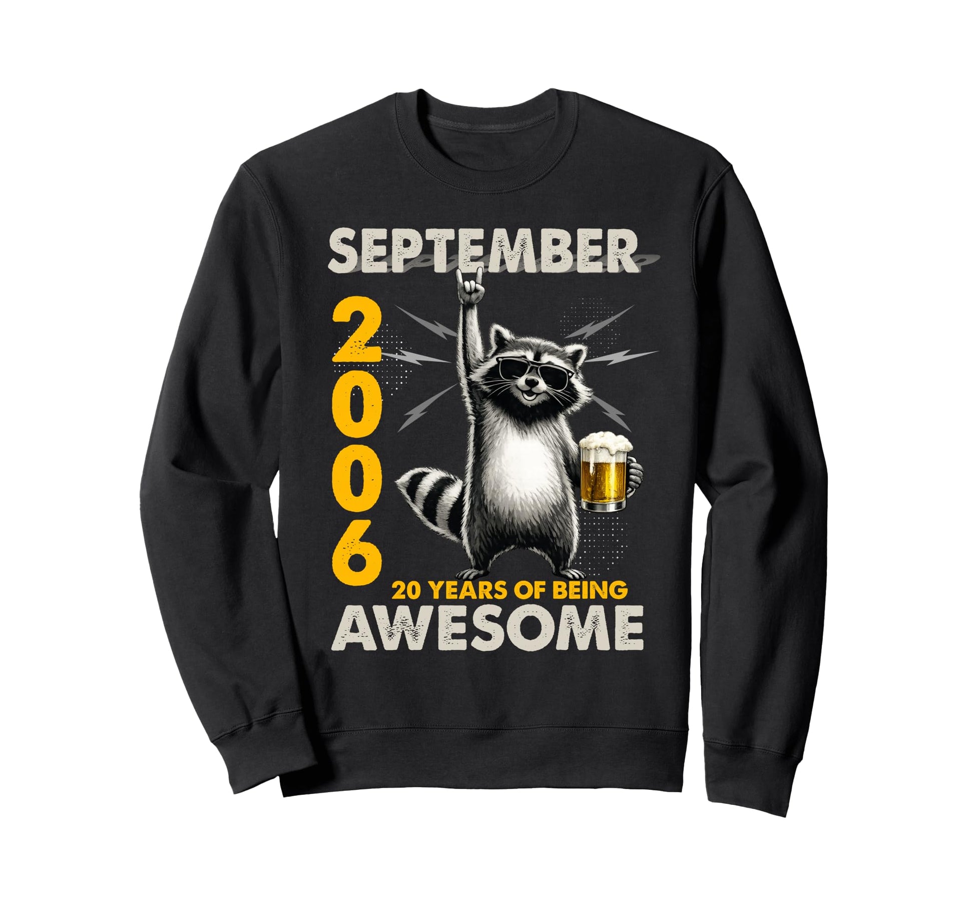 20Th Birthday Raccoon September Sweatshirt - Trendy Graphic for Adults - T-Shirt, Sweatshirt, Hoodie