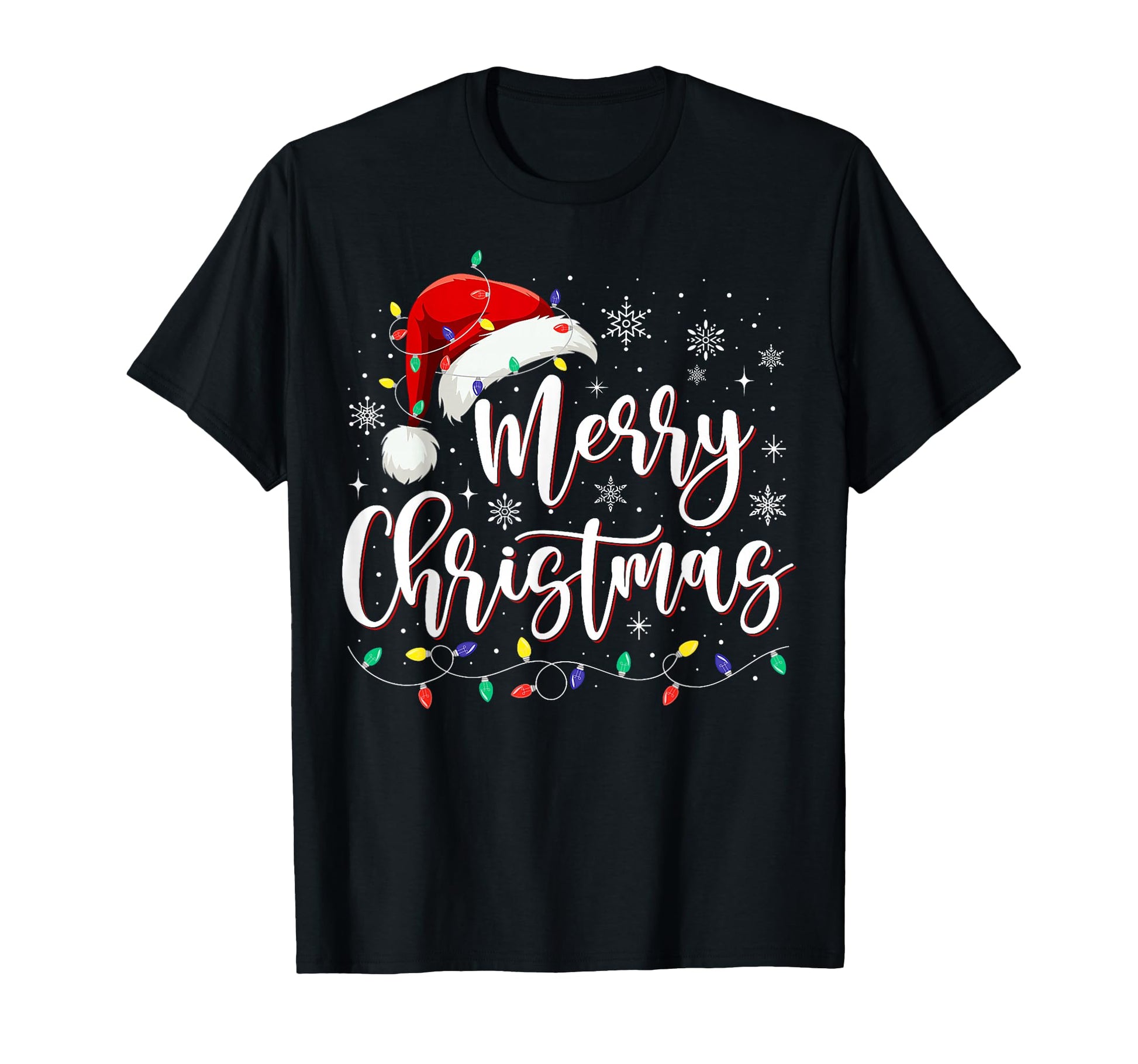 Merry Lights Red Santa Hat Family Matching T-Shirt - Graphic Print Unisex - T-Shirt, Sweatshirt, Hoodie