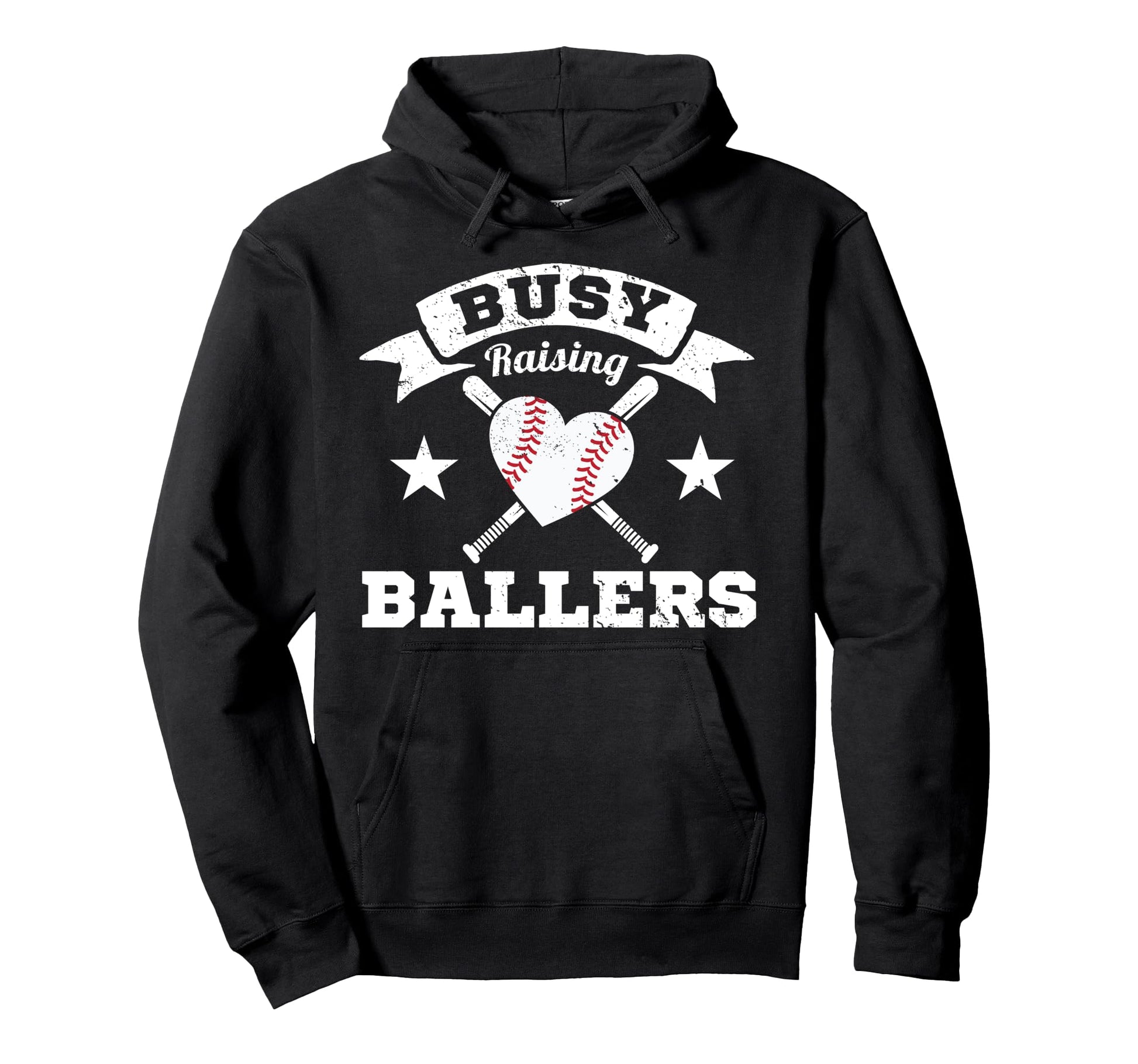 Busy Raising Ballers Baseball Heart Stars Hoodie - Novelty Apparel Unisex - T-Shirt, Sweatshirt, Hoodie