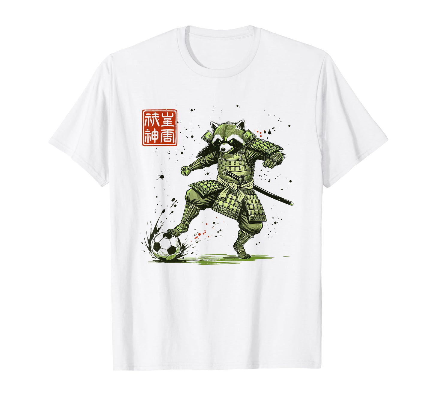 Japanese Samurai Raccoon Soccer Player T-Shirt - Custom Art Print Unisex - T-Shirt, Sweatshirt, Hoodie