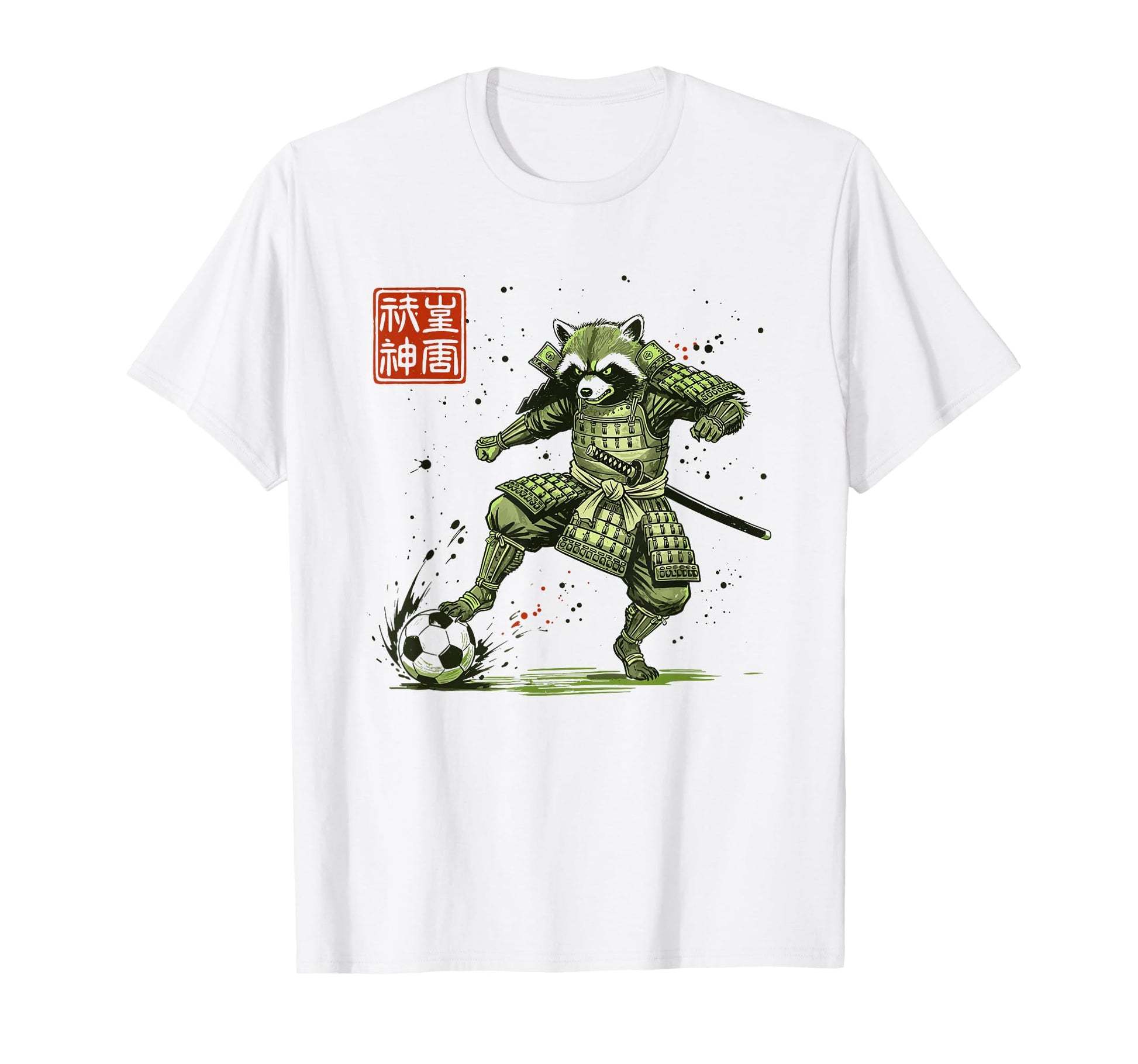 Japanese Samurai Raccoon Soccer Player T-Shirt - Custom Art Print Unisex - T-Shirt, Sweatshirt, Hoodie
