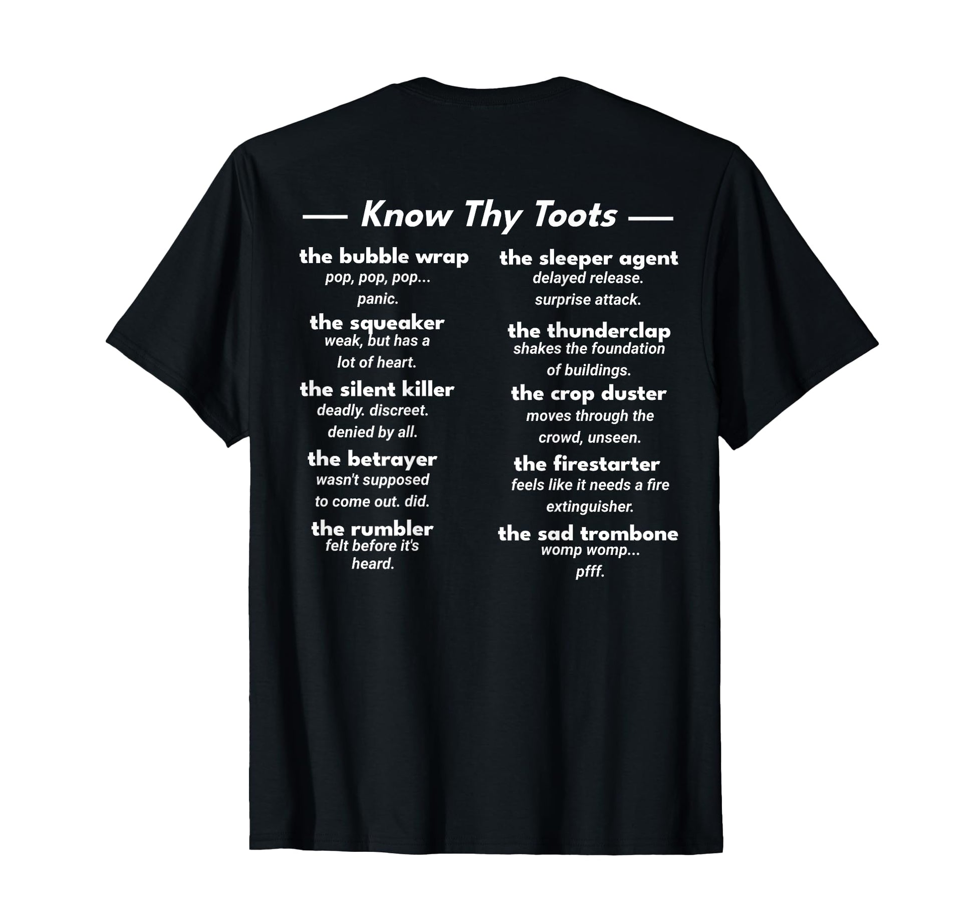 Back Fart Types Funny Fart Joke Dad T-Shirt - Casual Everyday Wear Unisex - T-Shirt, Sweatshirt, Hoodie