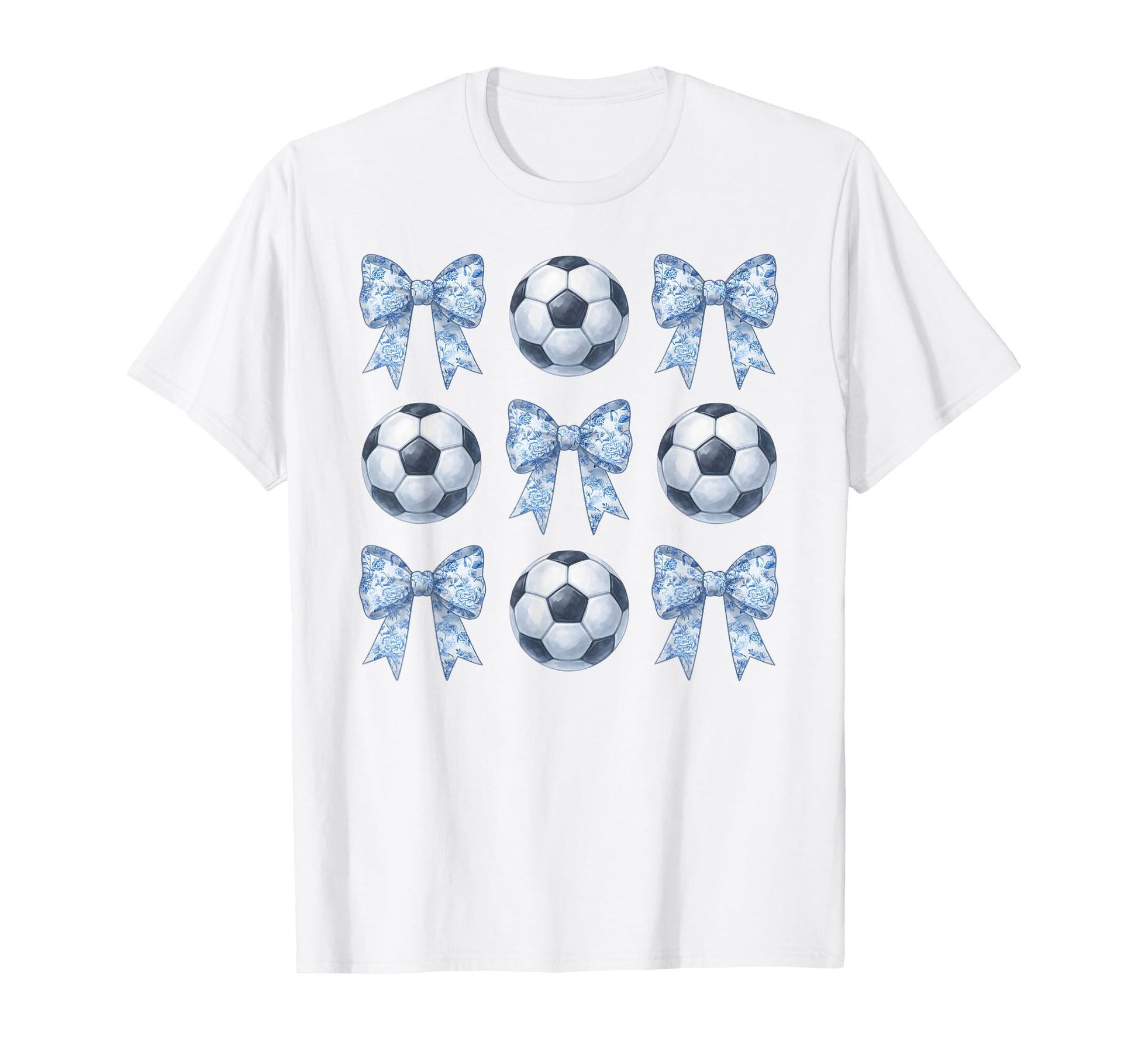 Soccer Toile De Jouy Blue Bow Soccer Mom T-Shirt - Graphic Print for Adults - T-Shirt, Sweatshirt, Hoodie